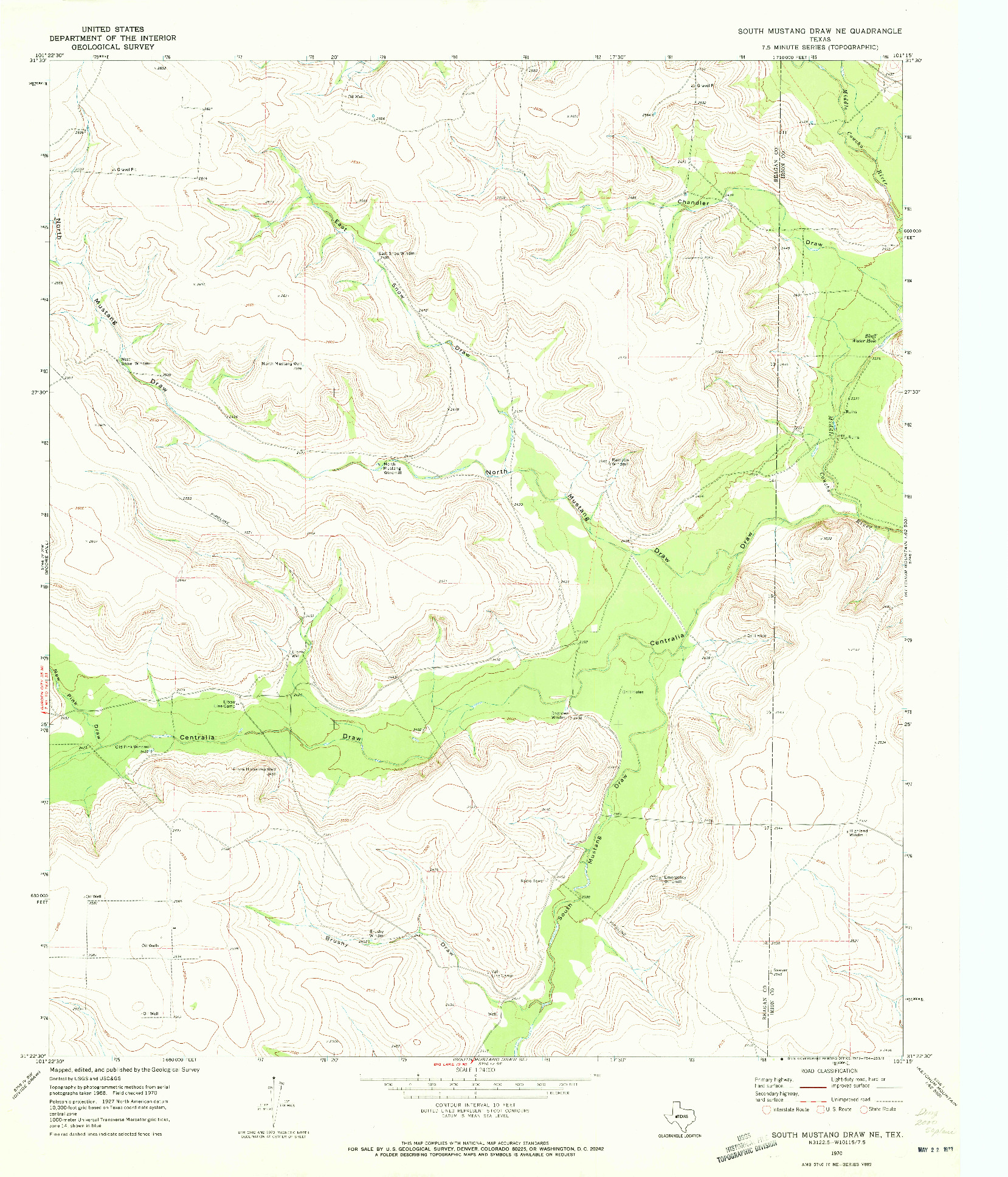 USGS 1:24000-SCALE QUADRANGLE FOR SOUTH MUSTANG DRAW NE, TX 1970