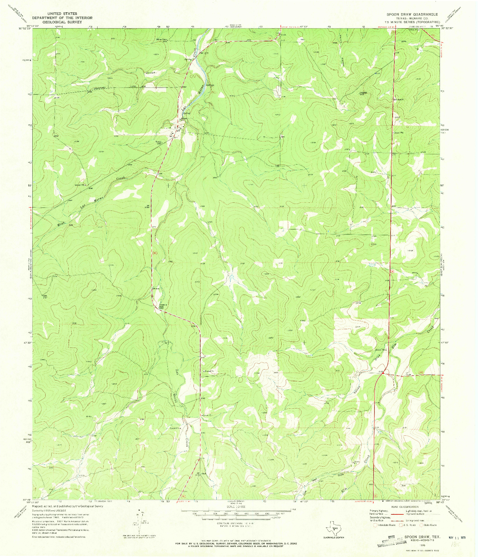 USGS 1:24000-SCALE QUADRANGLE FOR SPOON DRAW, TX 1970