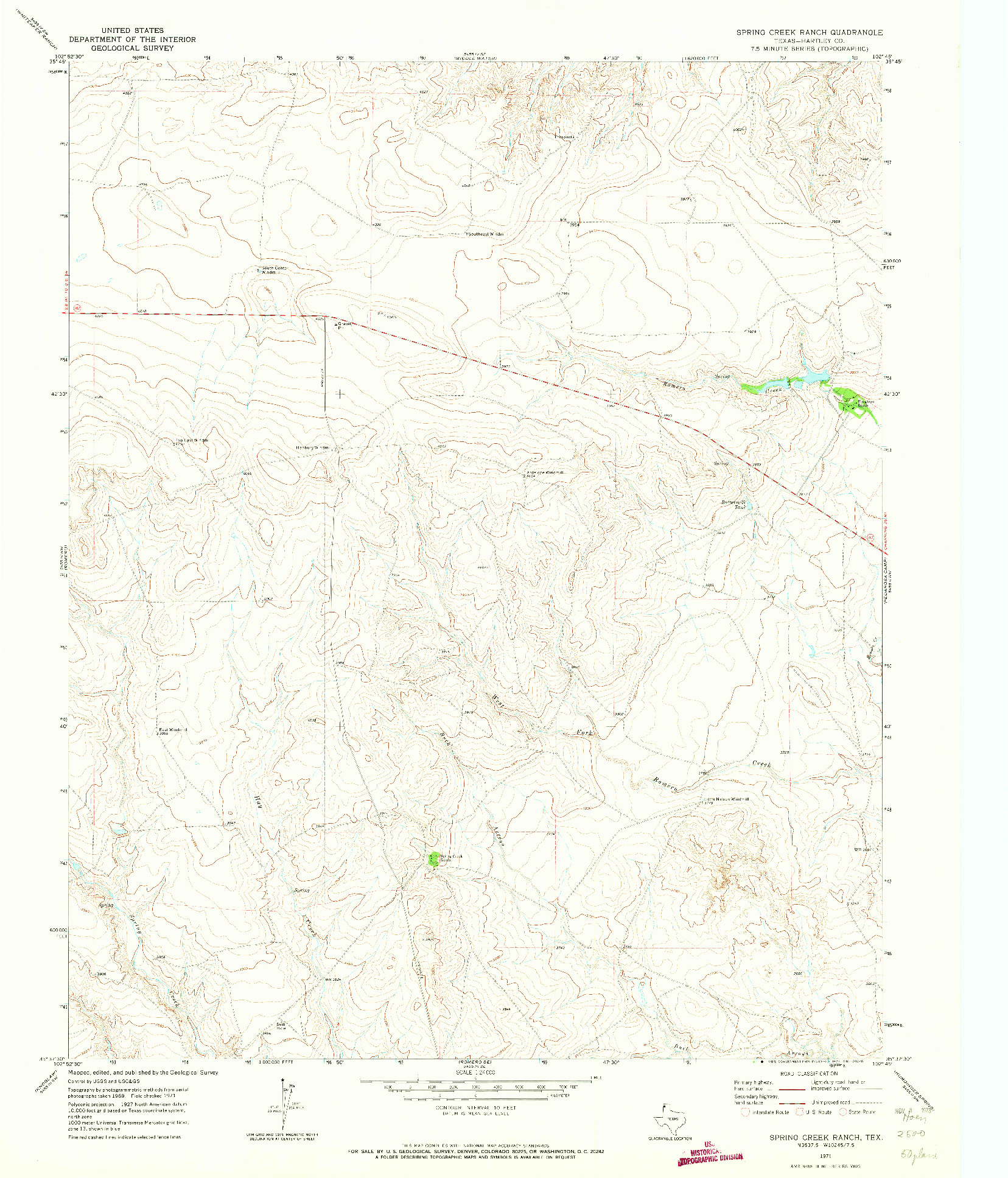USGS 1:24000-SCALE QUADRANGLE FOR SPRING CREEK RANCH, TX 1971