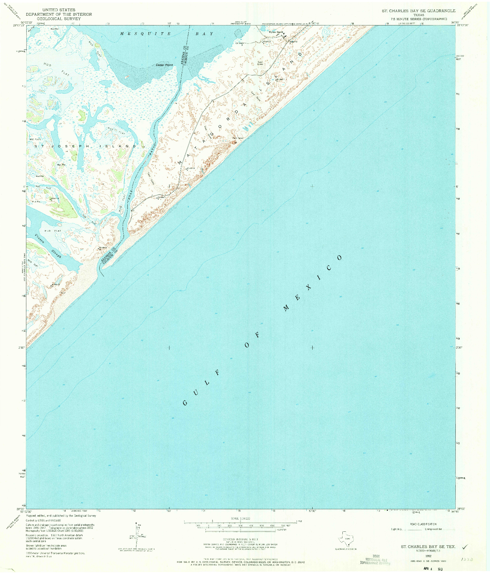 USGS 1:24000-SCALE QUADRANGLE FOR ST. CHARLES BAY SE, TX 1952