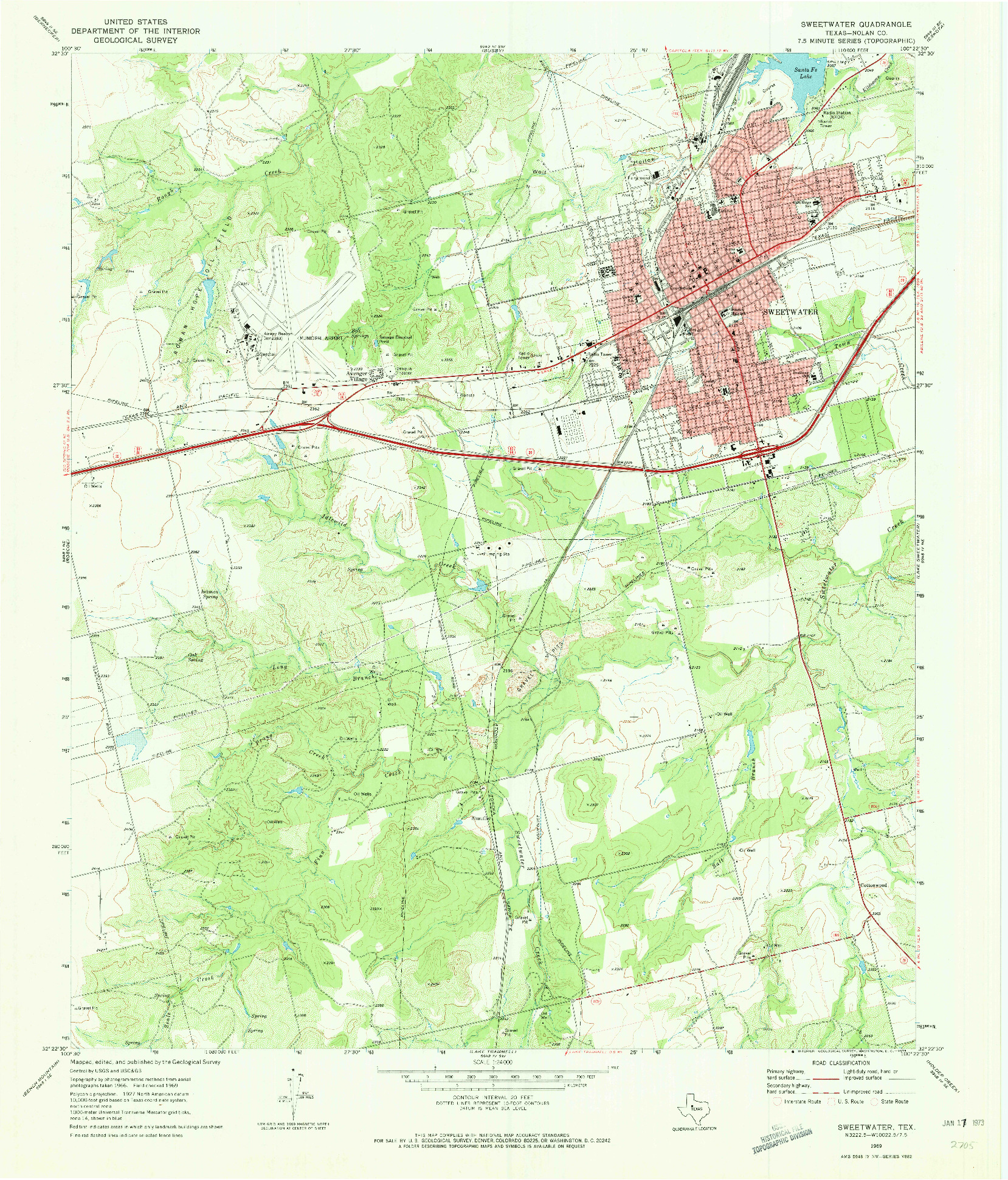 USGS 1:24000-SCALE QUADRANGLE FOR SWEETWATER, TX 1969