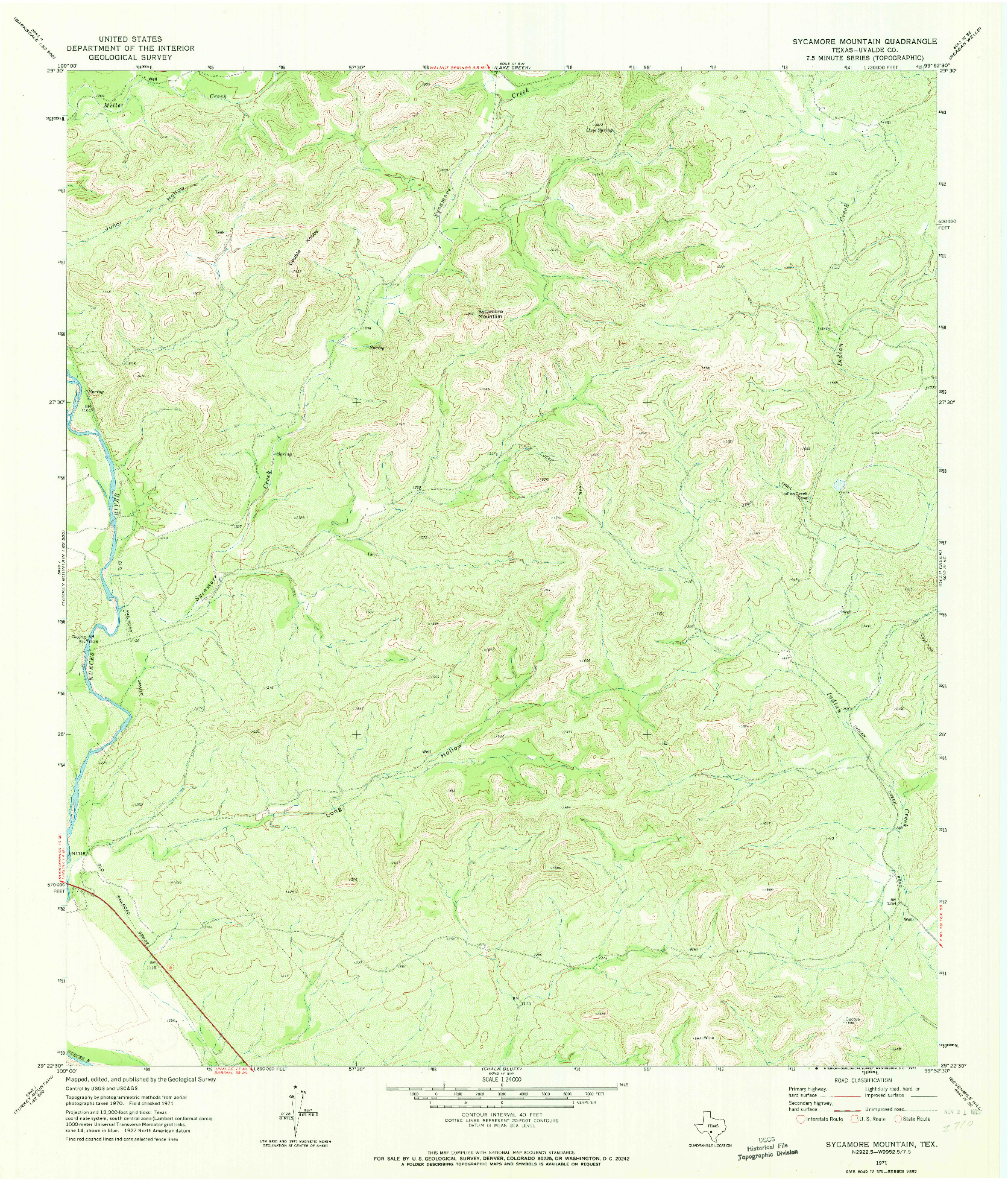 USGS 1:24000-SCALE QUADRANGLE FOR SYCAMORE MOUNTAIN, TX 1971