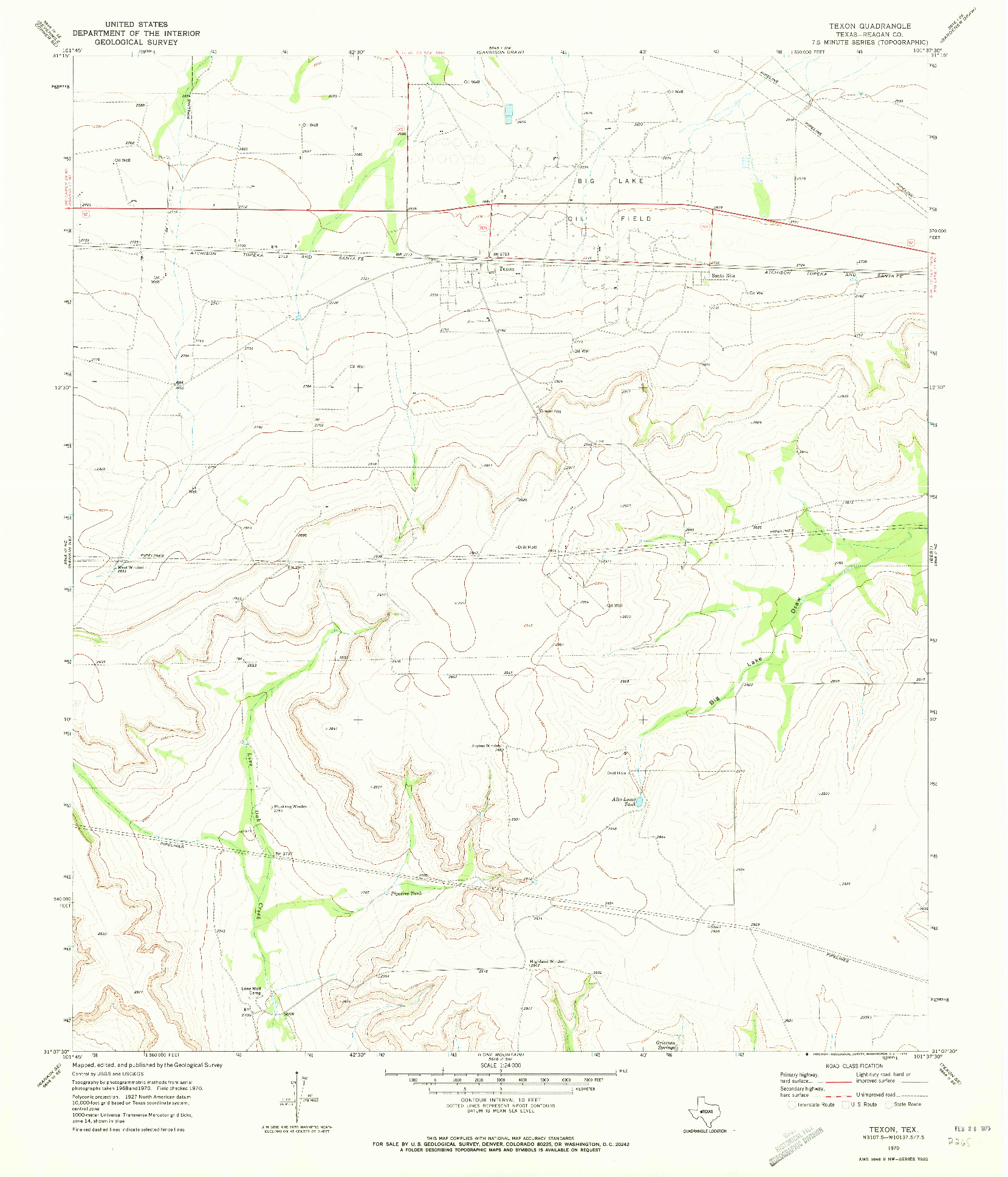 USGS 1:24000-SCALE QUADRANGLE FOR TEXON, TX 1970