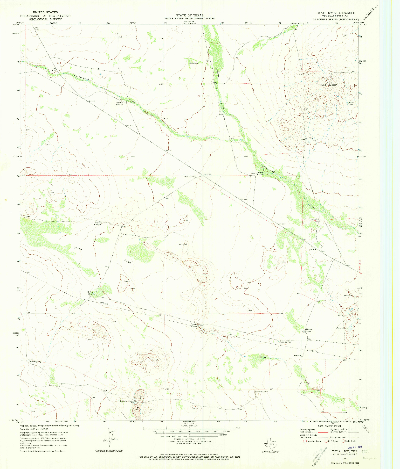 USGS 1:24000-SCALE QUADRANGLE FOR TOYAH NW, TX 1970