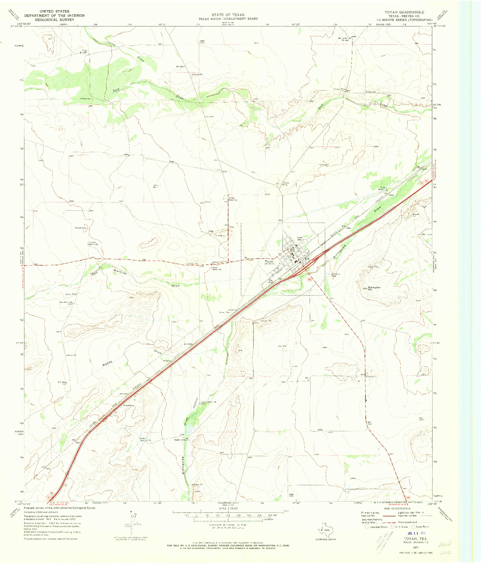 USGS 1:24000-SCALE QUADRANGLE FOR TOYAH, TX 1970