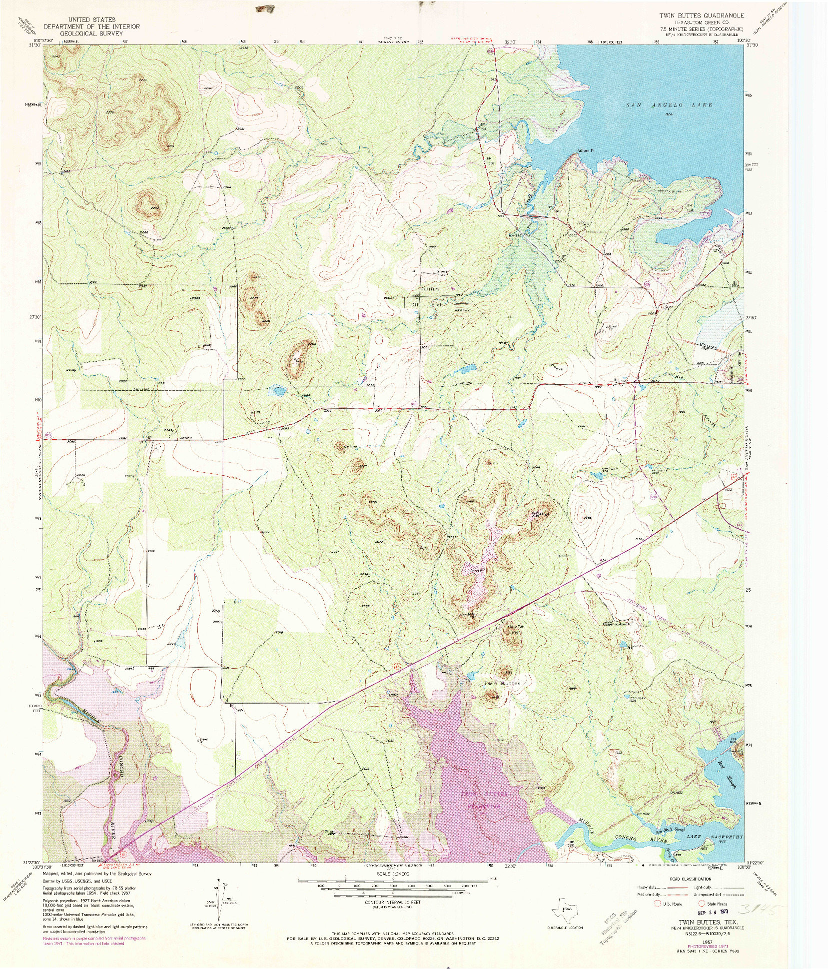 USGS 1:24000-SCALE QUADRANGLE FOR TWIN BUTTES, TX 1957