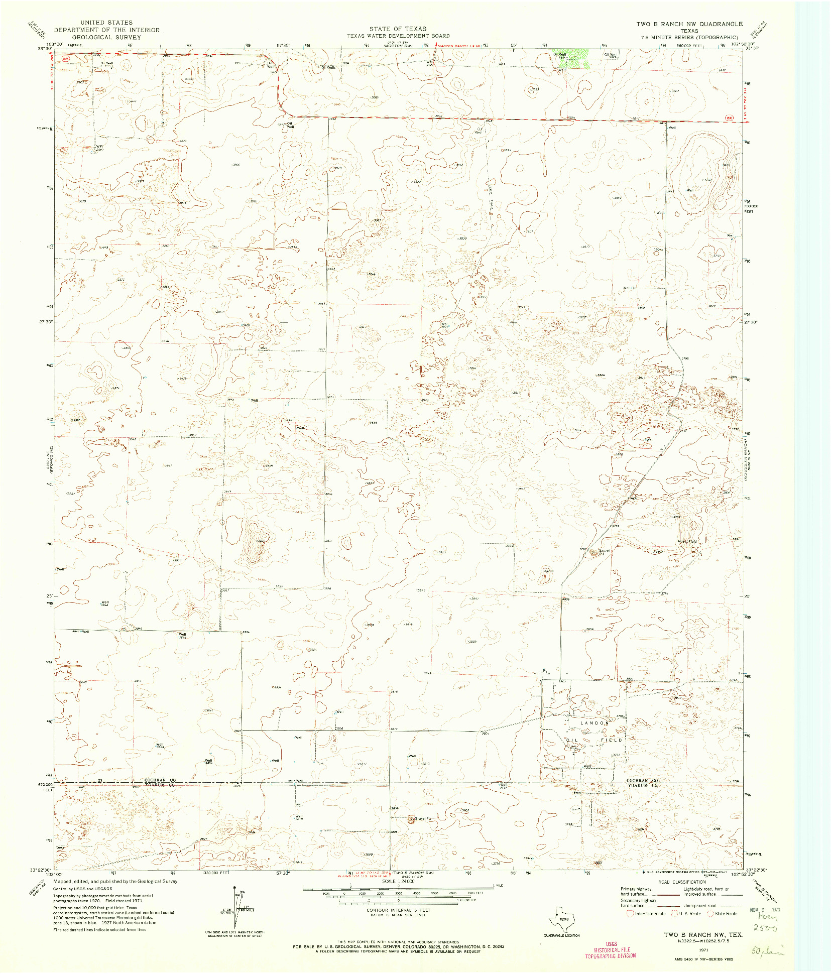 USGS 1:24000-SCALE QUADRANGLE FOR TWO B RANCH NW, TX 1971