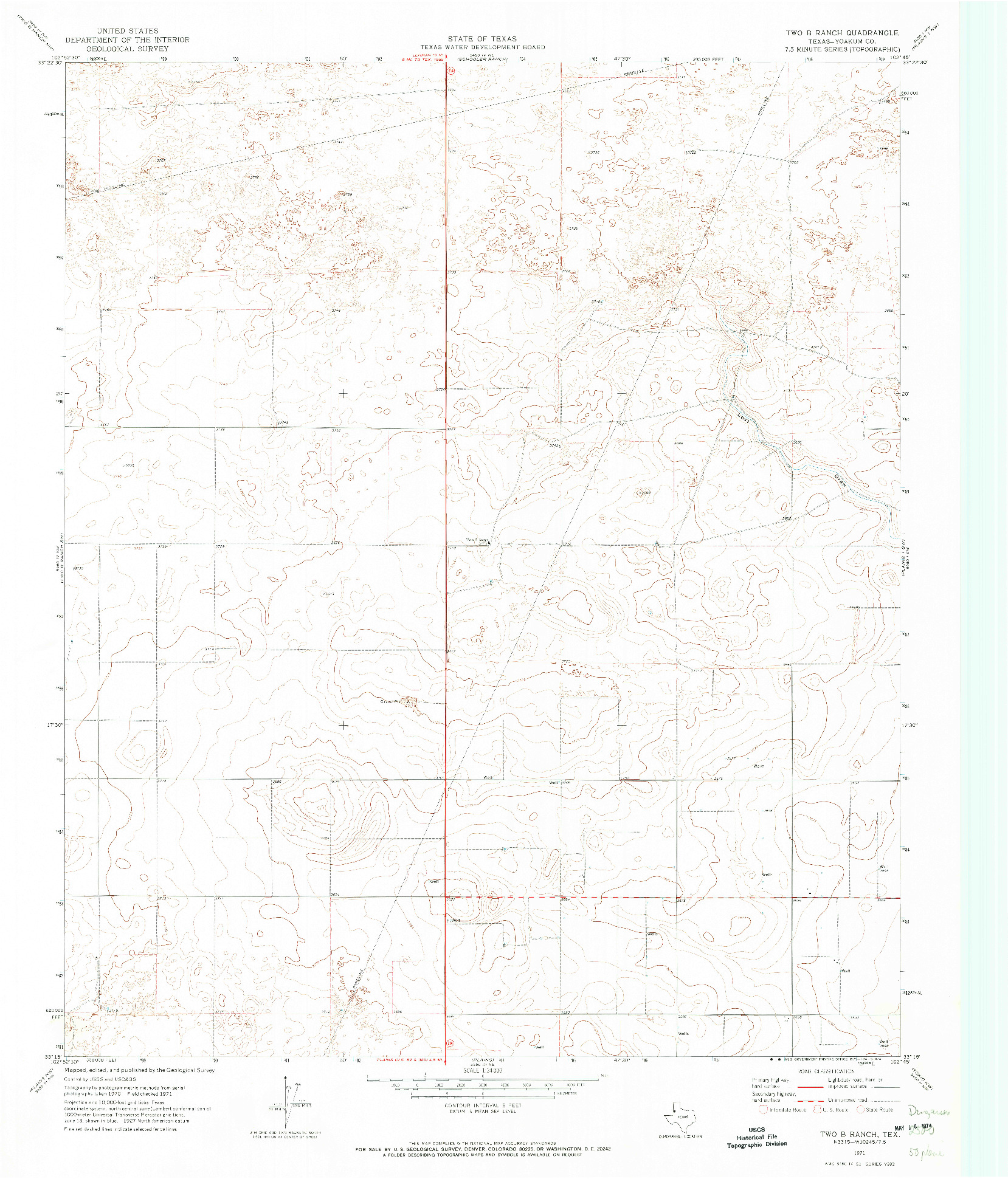 USGS 1:24000-SCALE QUADRANGLE FOR TWO B RANCH, TX 1971