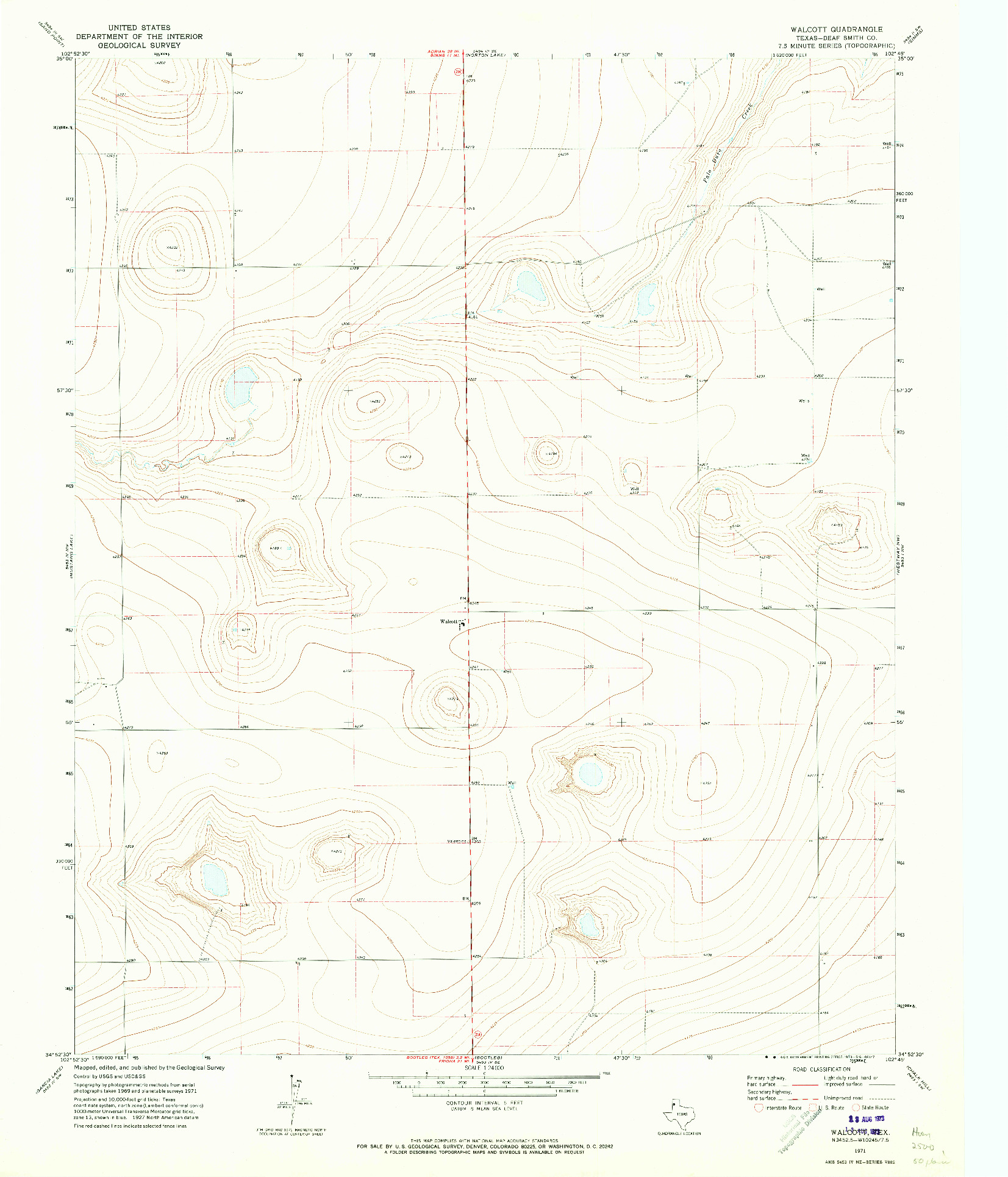 USGS 1:24000-SCALE QUADRANGLE FOR WALCOTT, TX 1971