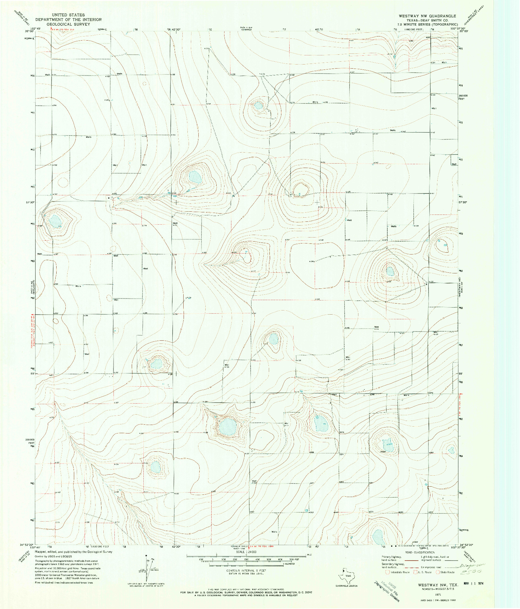 USGS 1:24000-SCALE QUADRANGLE FOR WESTWAY NW, TX 1971