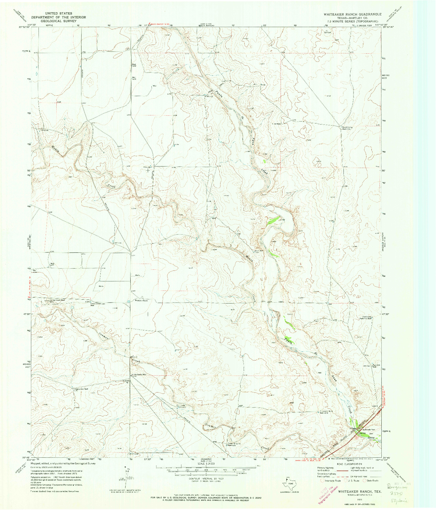 USGS 1:24000-SCALE QUADRANGLE FOR WHITEAKER RANCH, TX 1971