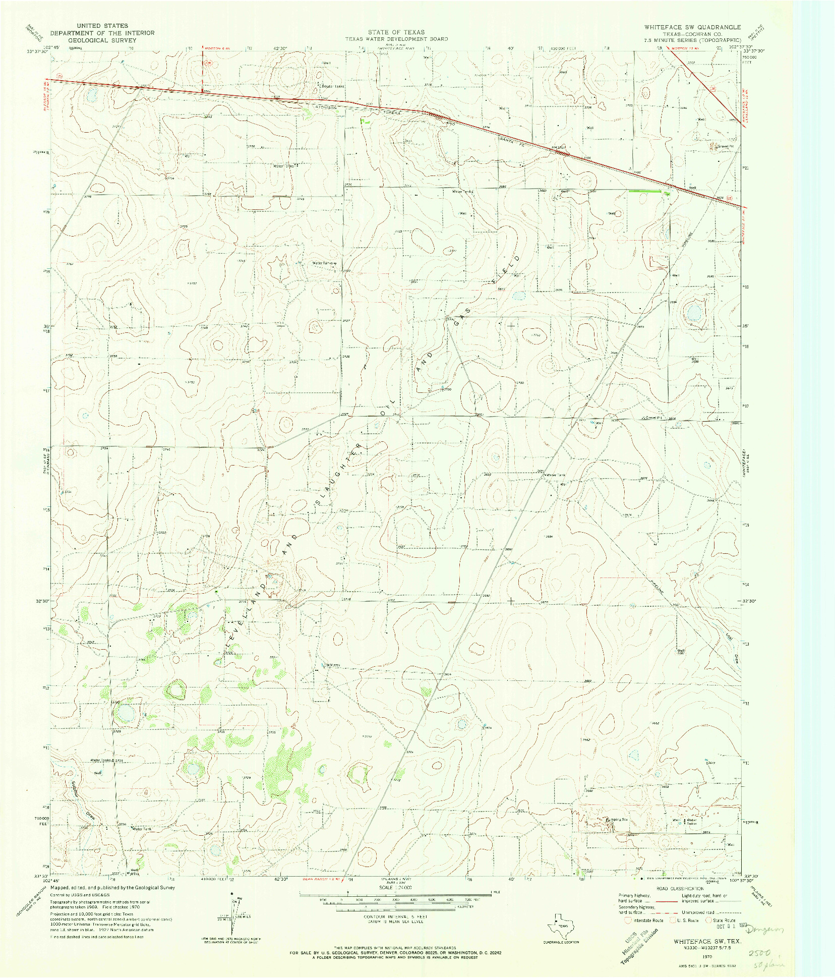 USGS 1:24000-SCALE QUADRANGLE FOR WHITEFACE SW, TX 1970