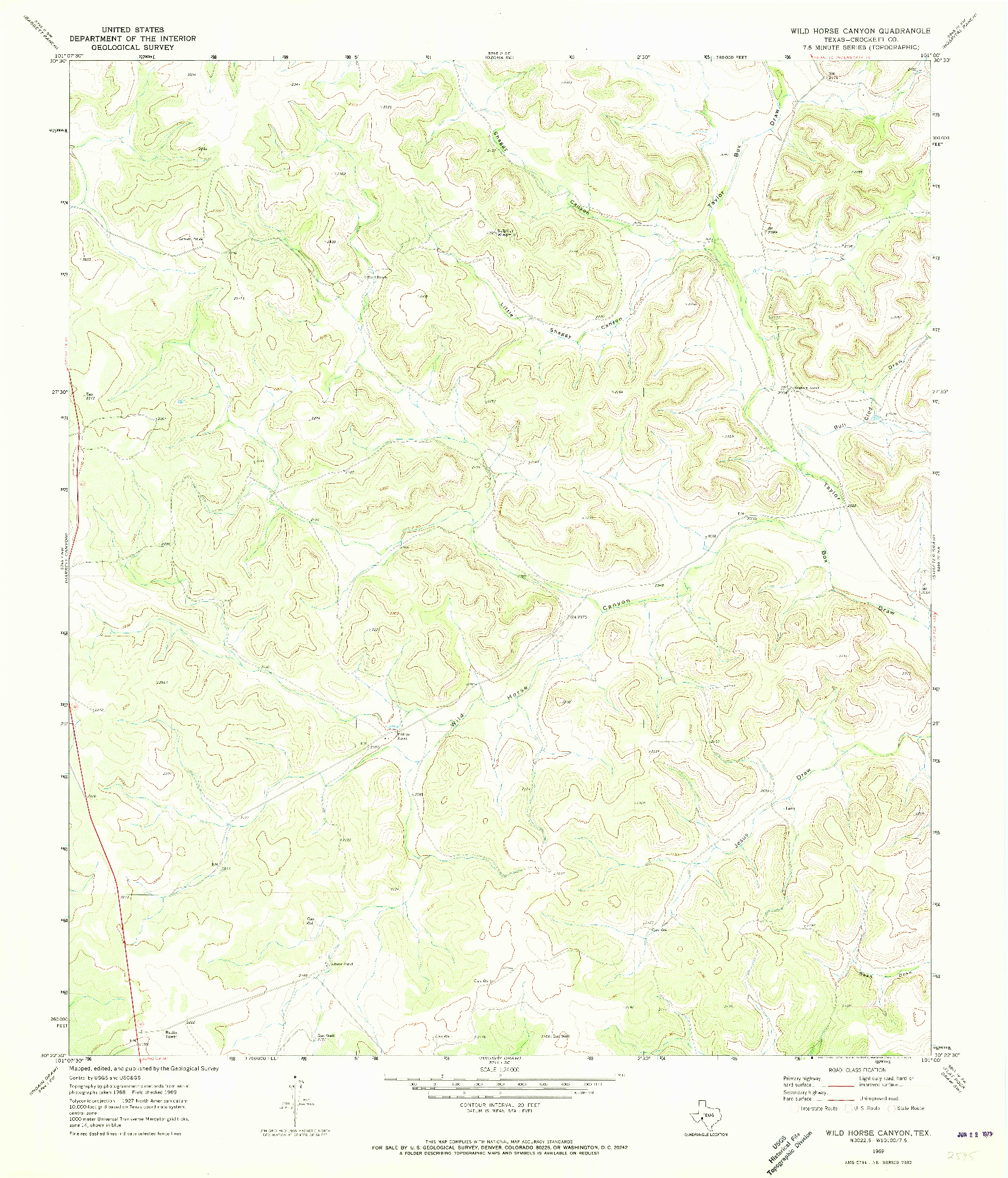 USGS 1:24000-SCALE QUADRANGLE FOR WILD HORSE CANYON, TX 1969