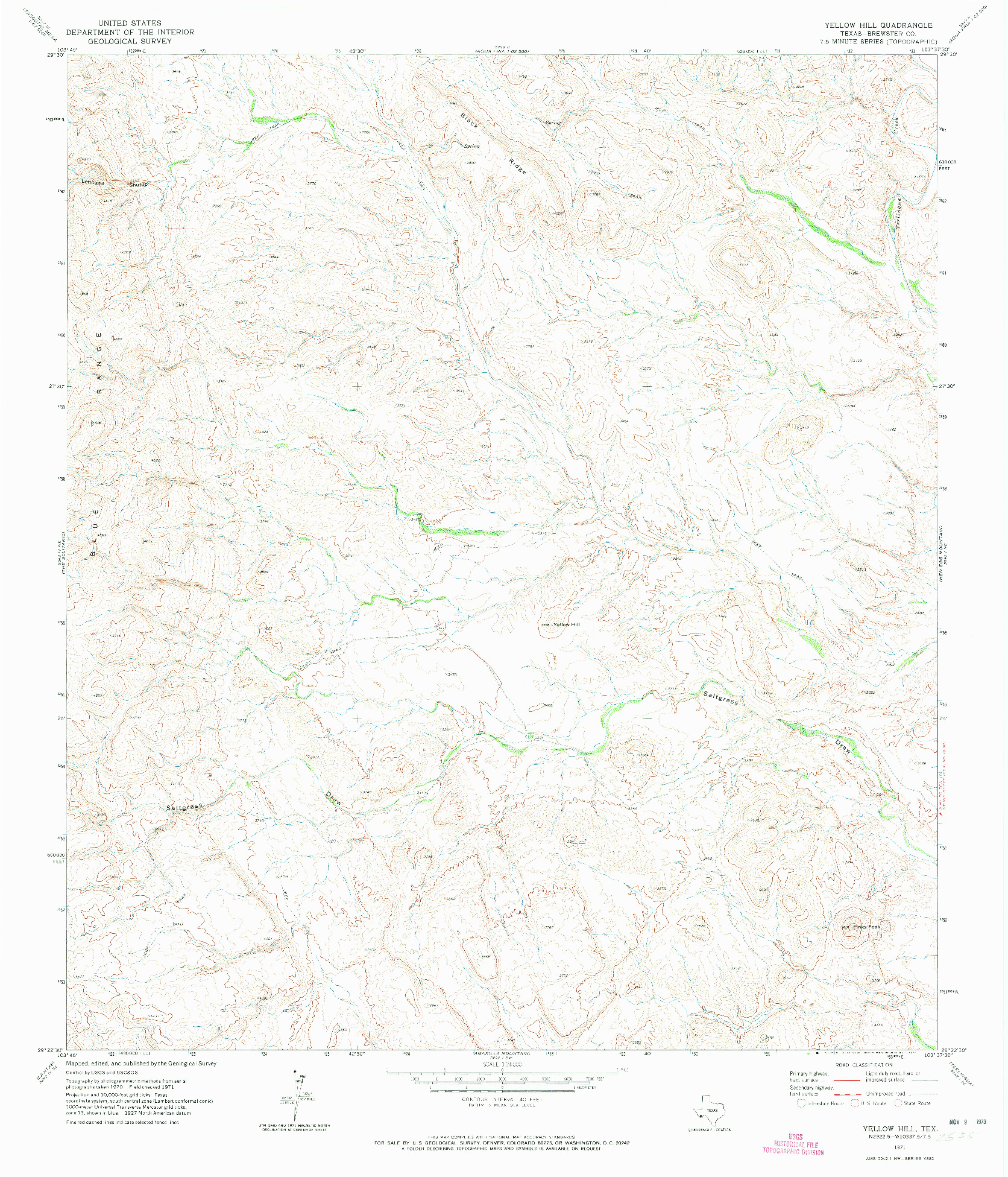 USGS 1:24000-SCALE QUADRANGLE FOR YELLOW HILL, TX 1971