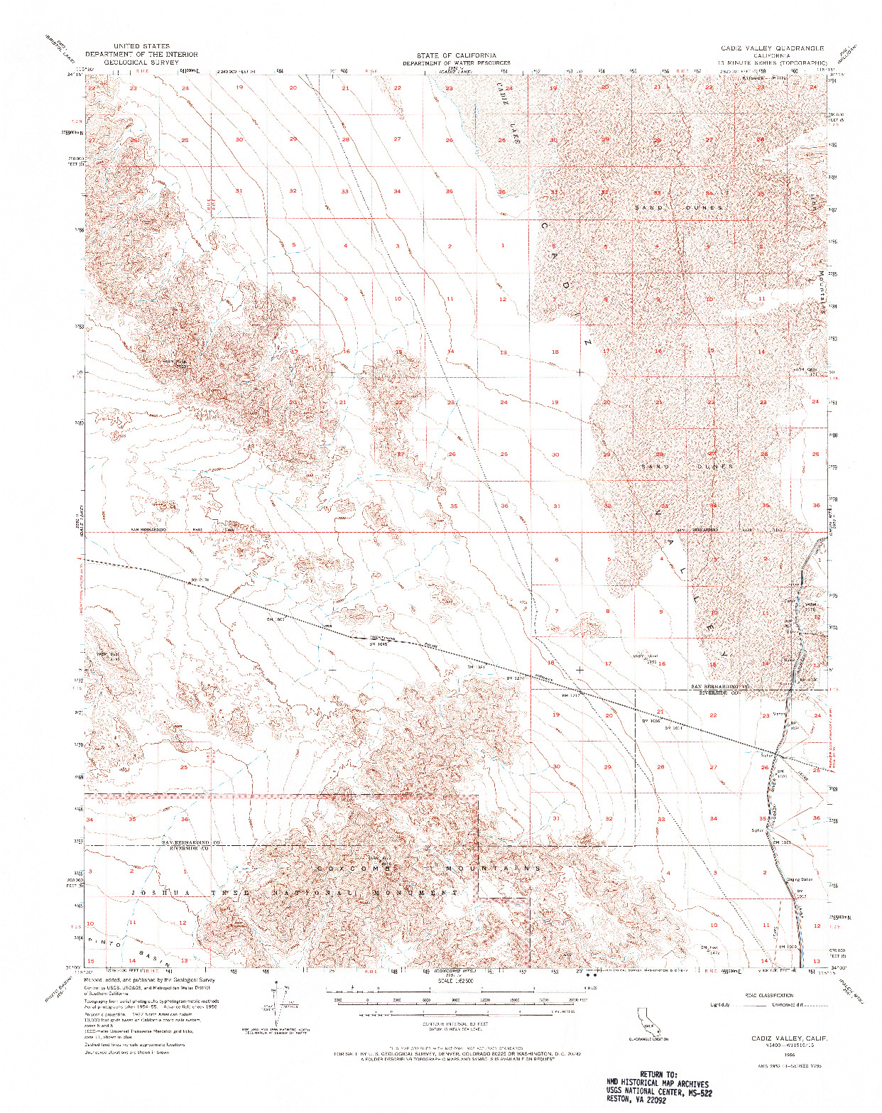 USGS 1:62500-SCALE QUADRANGLE FOR CADIZ VALLEY, CA 1956