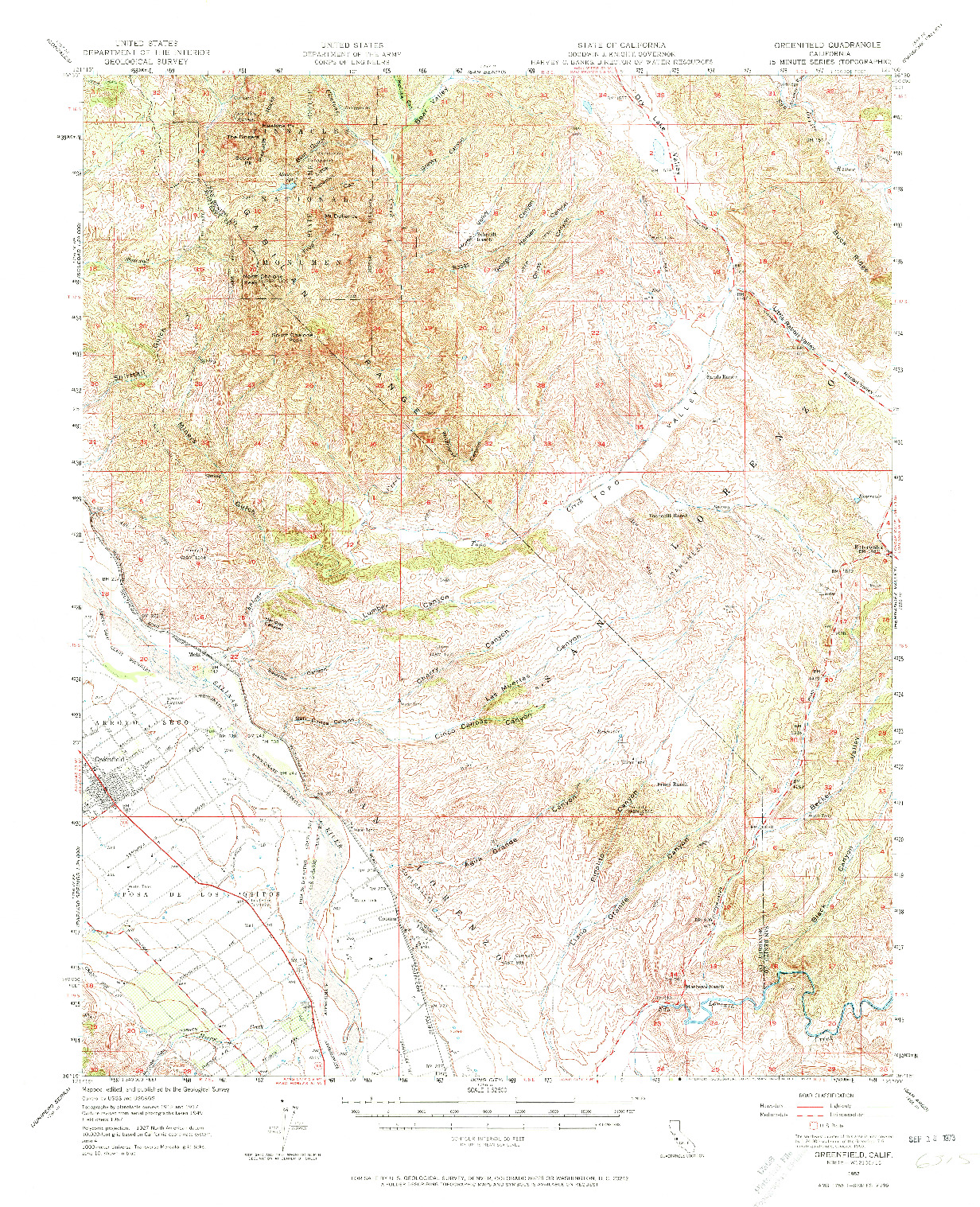 USGS 1:62500-SCALE QUADRANGLE FOR GREENFIELD, CA 1957