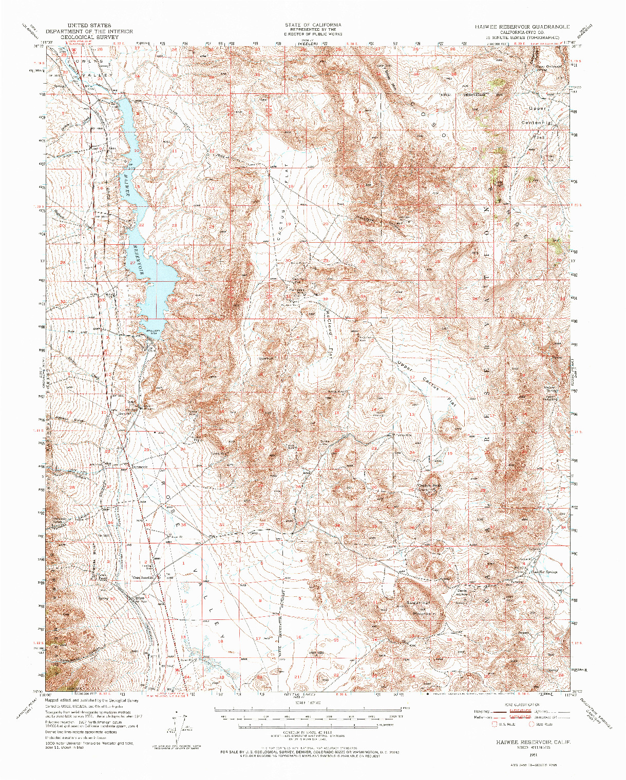 USGS 1:62500-SCALE QUADRANGLE FOR HAIWEE RESERVOIR, CA 1951