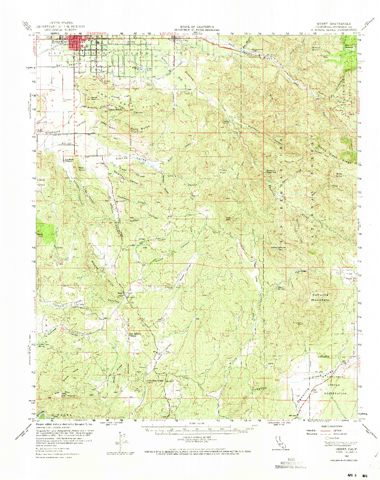 USGS 1:62500-SCALE QUADRANGLE FOR HEMET, CA 1957