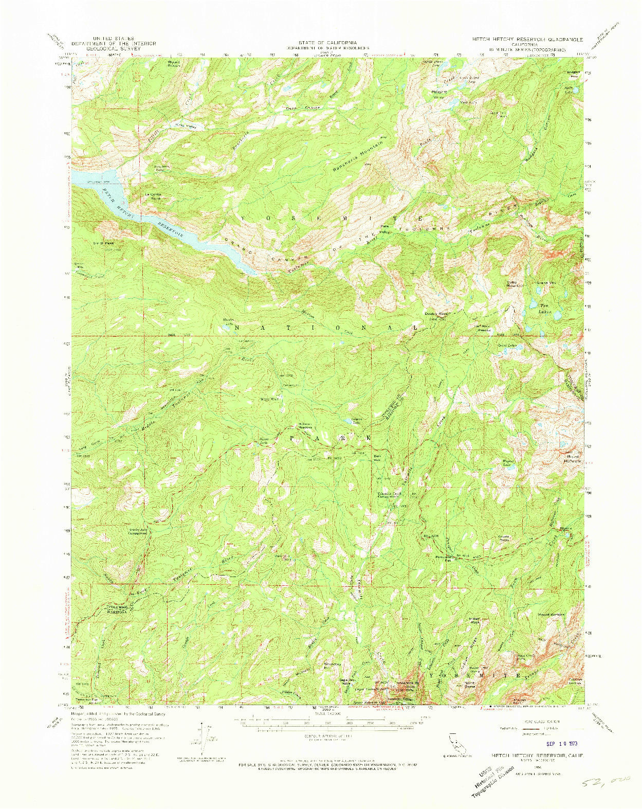 USGS 1:62500-SCALE QUADRANGLE FOR HETCH HETCHY RESERVOIR, CA 1956