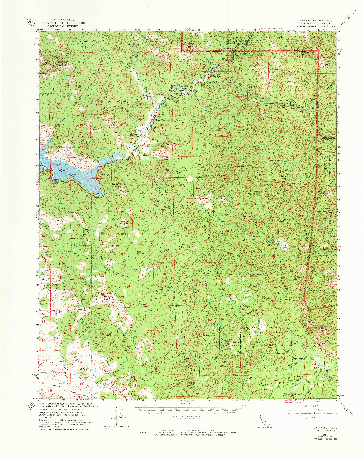 USGS 1:62500-SCALE QUADRANGLE FOR KAWEAH, CA 1957