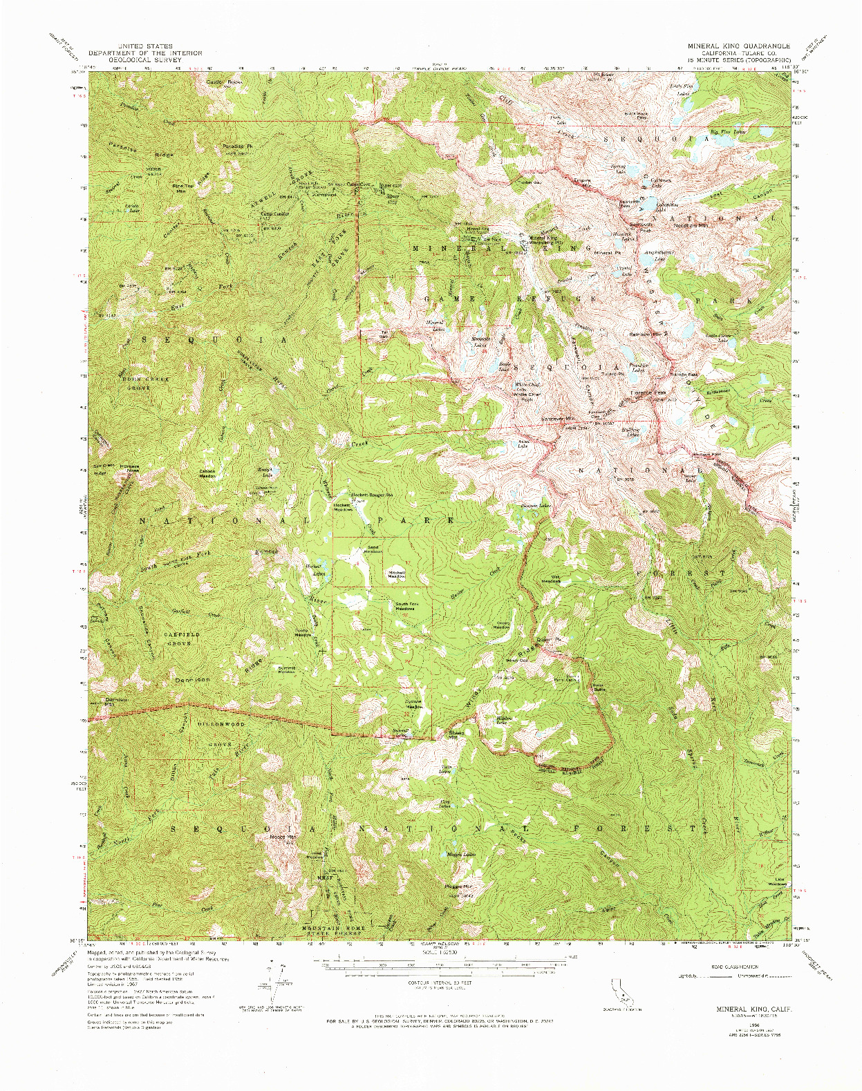 USGS 1:62500-SCALE QUADRANGLE FOR MINERAL KING, CA 1967