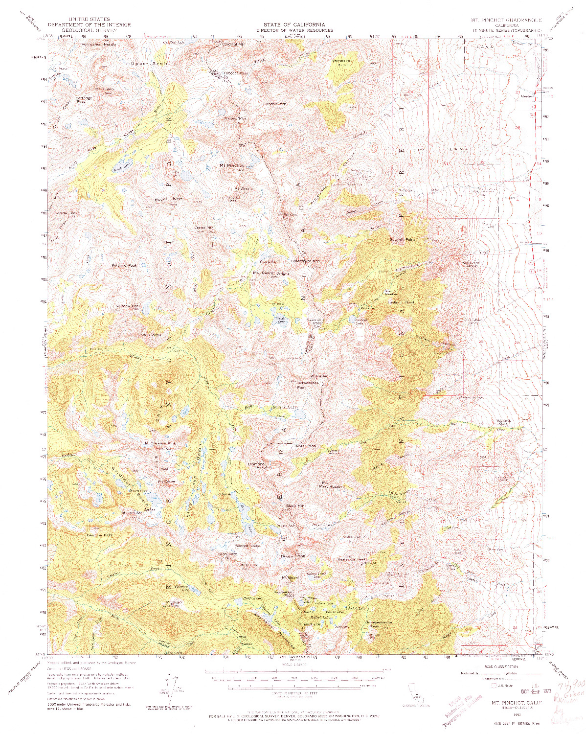 USGS 1:62500-SCALE QUADRANGLE FOR MT. PINCHOT, CA 1953