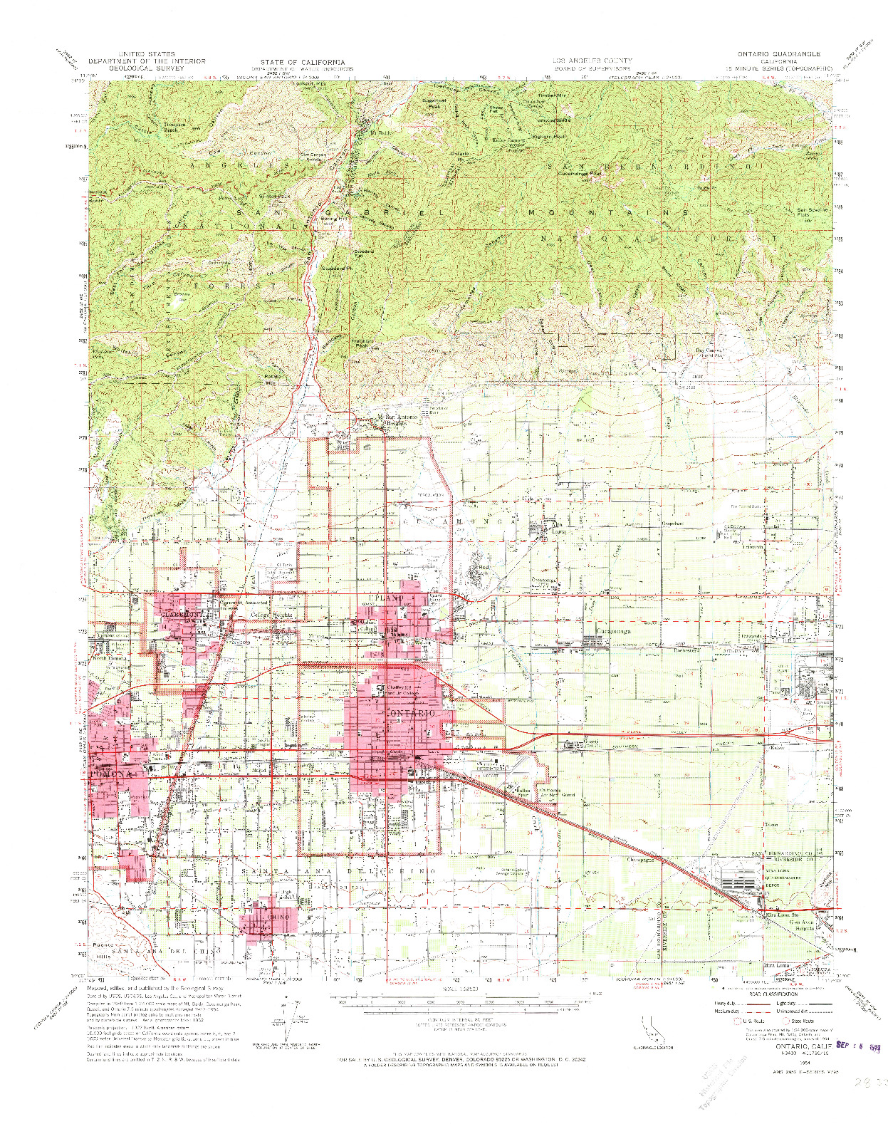 USGS 1:62500-SCALE QUADRANGLE FOR ONTARIO, CA 1954