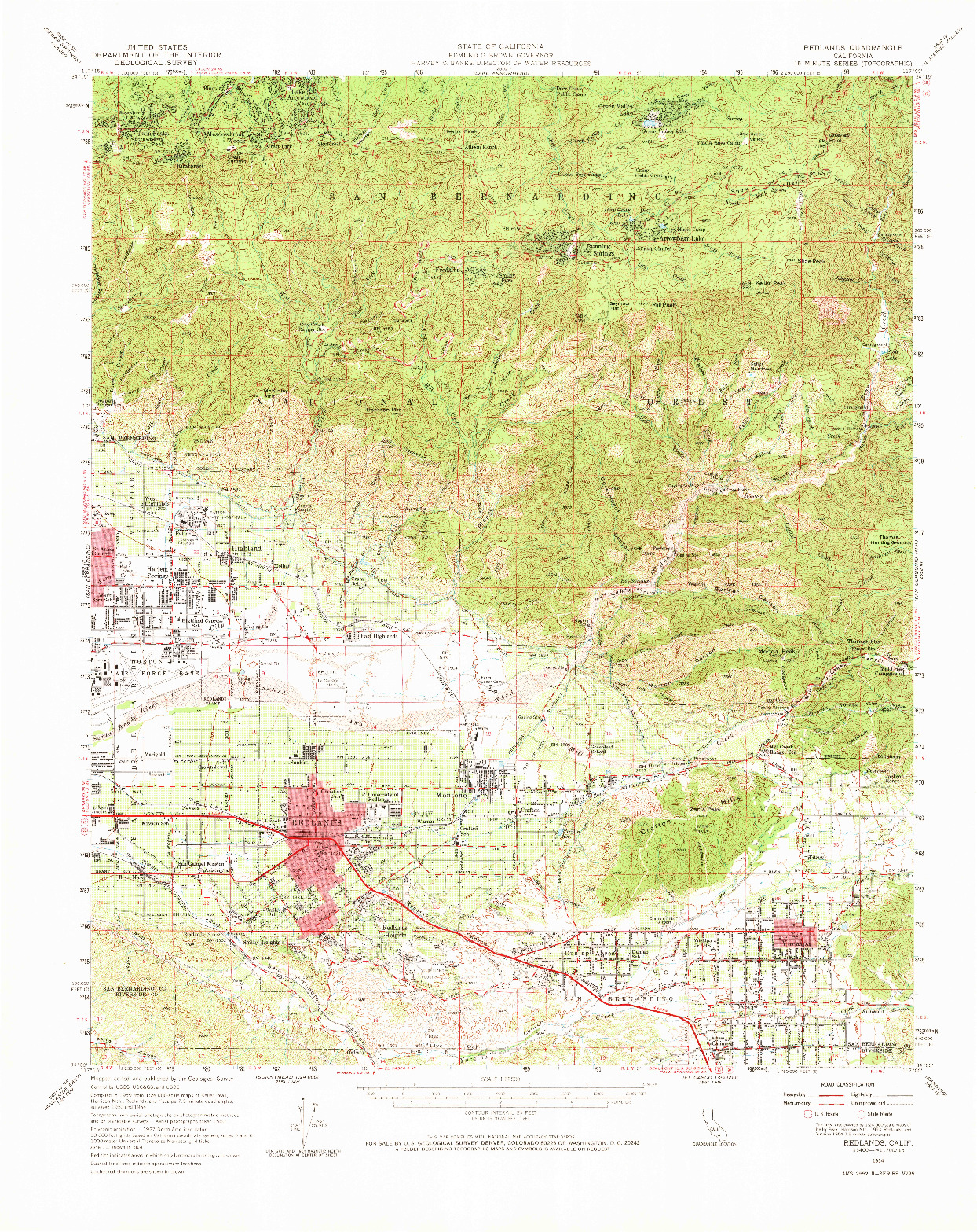 USGS 1:62500-SCALE QUADRANGLE FOR REDLANDS, CA 1954