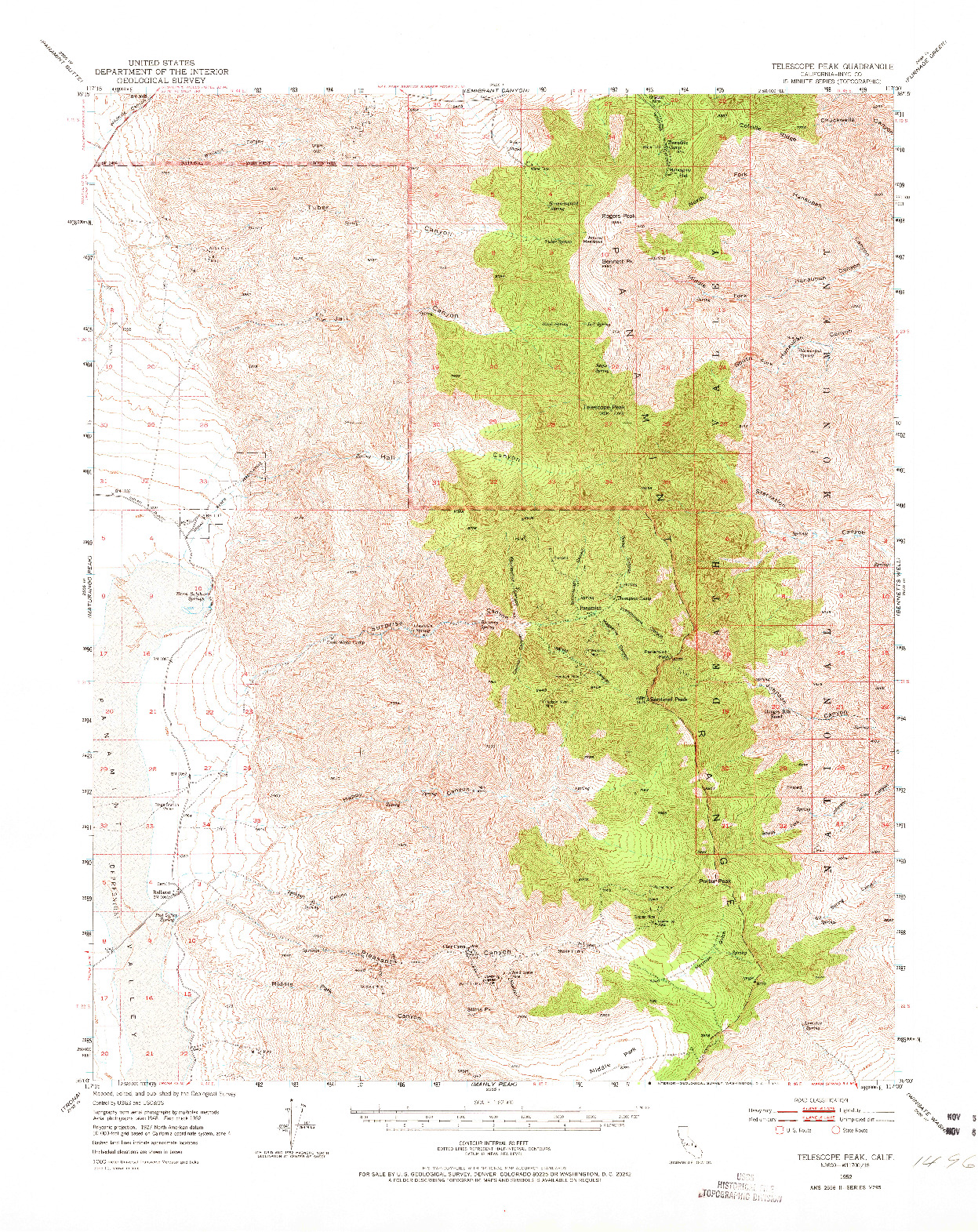 USGS 1:62500-SCALE QUADRANGLE FOR TELESCOPE PEAK, CA 1952