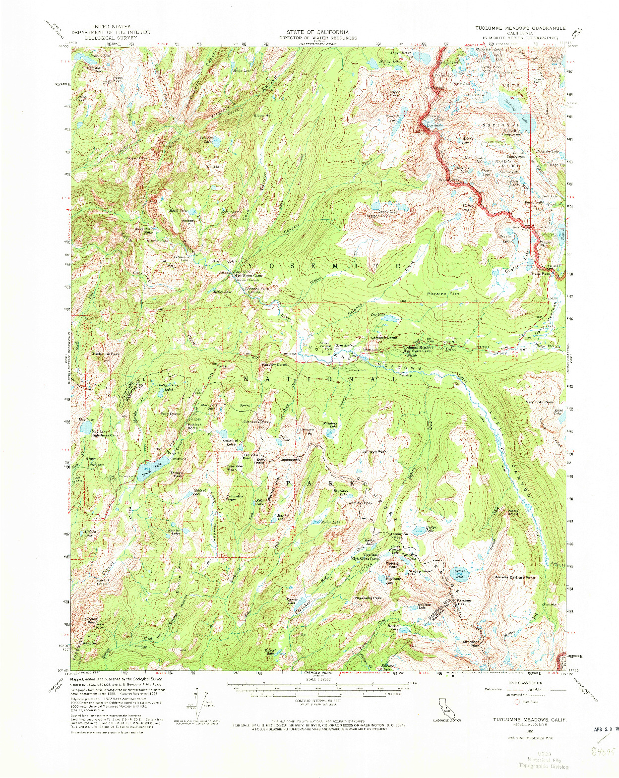 USGS 1:62500-SCALE QUADRANGLE FOR TUOLUMNE MEADOWS, CA 1956