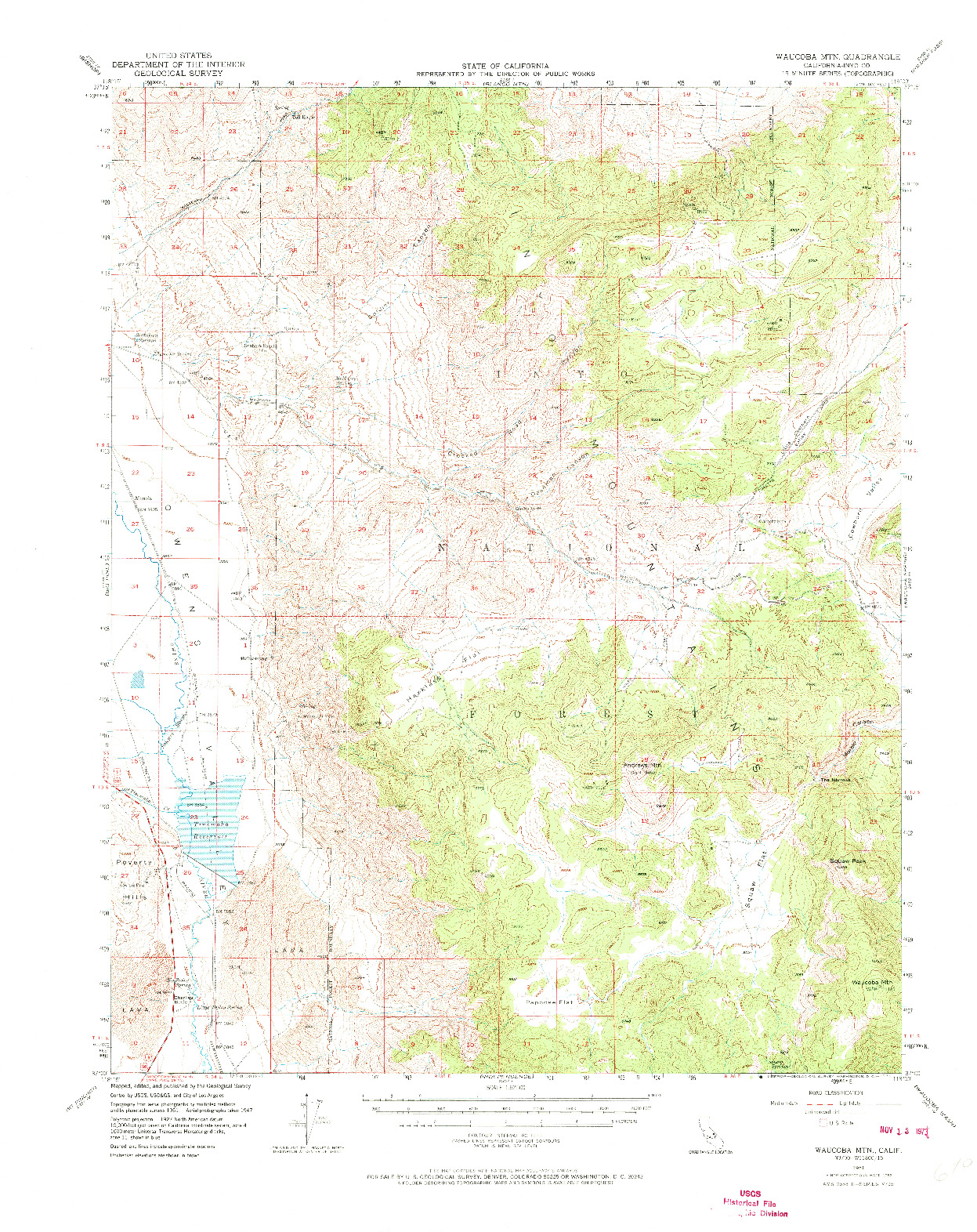 USGS 1:62500-SCALE QUADRANGLE FOR WAUCOBA MTN, CA 1958