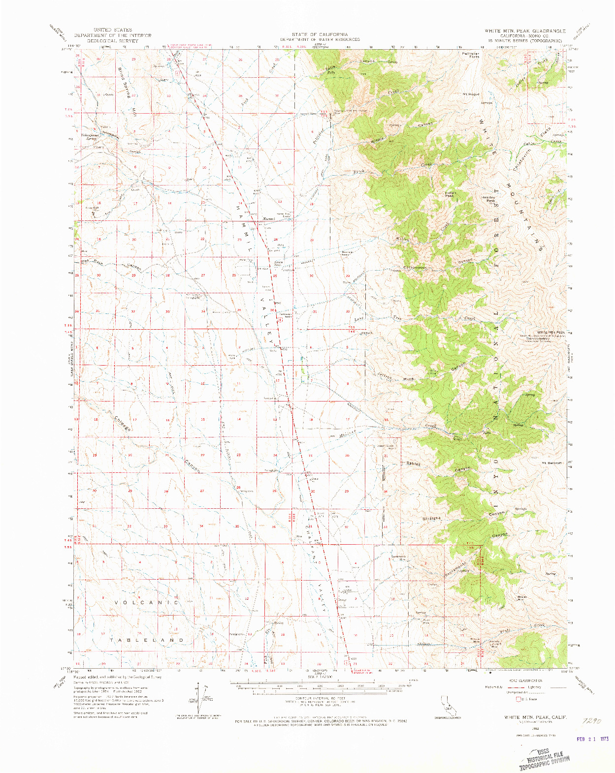 USGS 1:62500-SCALE QUADRANGLE FOR WHITE MTN, CA 1962