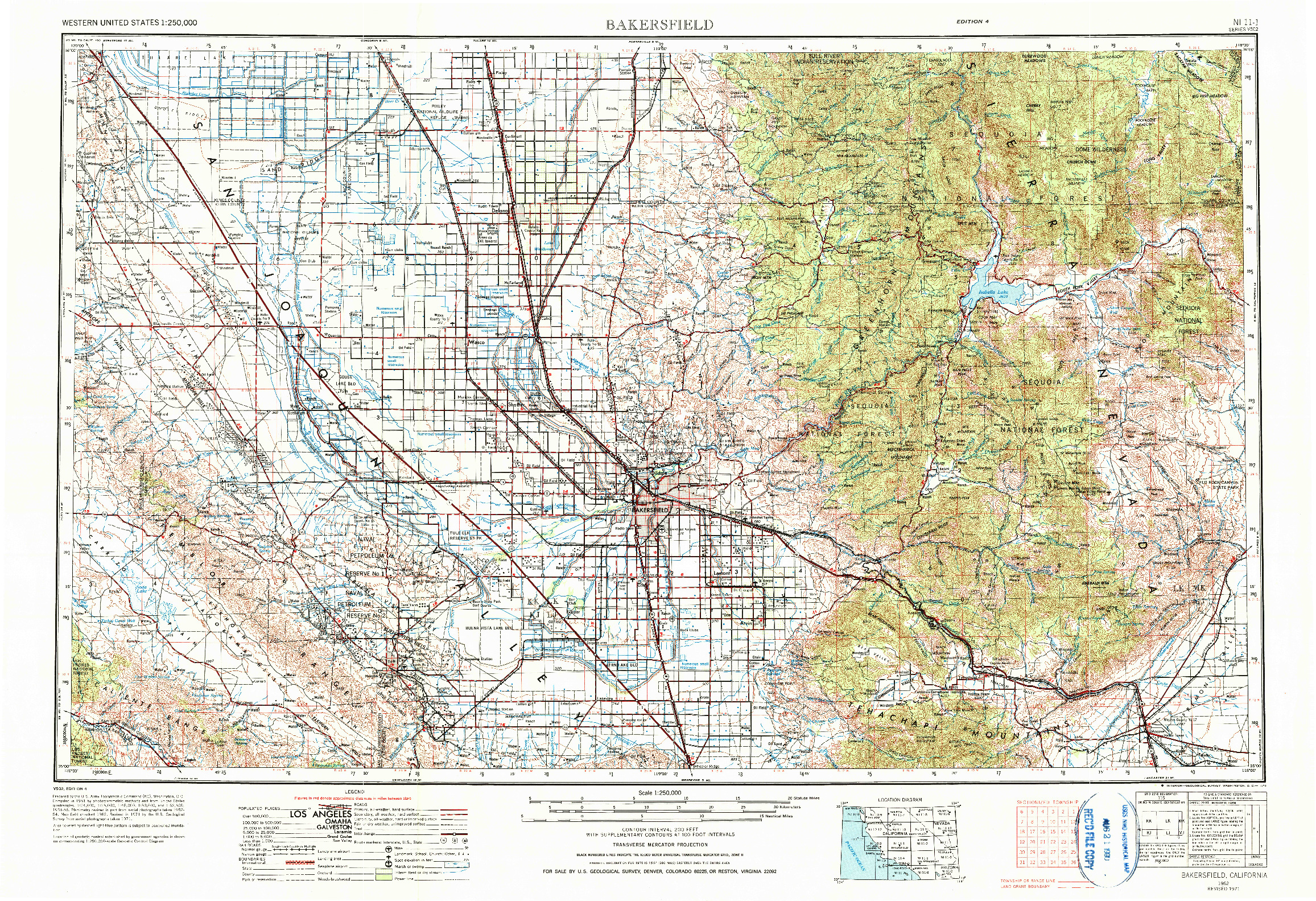 USGS 1:250000-SCALE QUADRANGLE FOR BAKERSFIELD, CA 1962