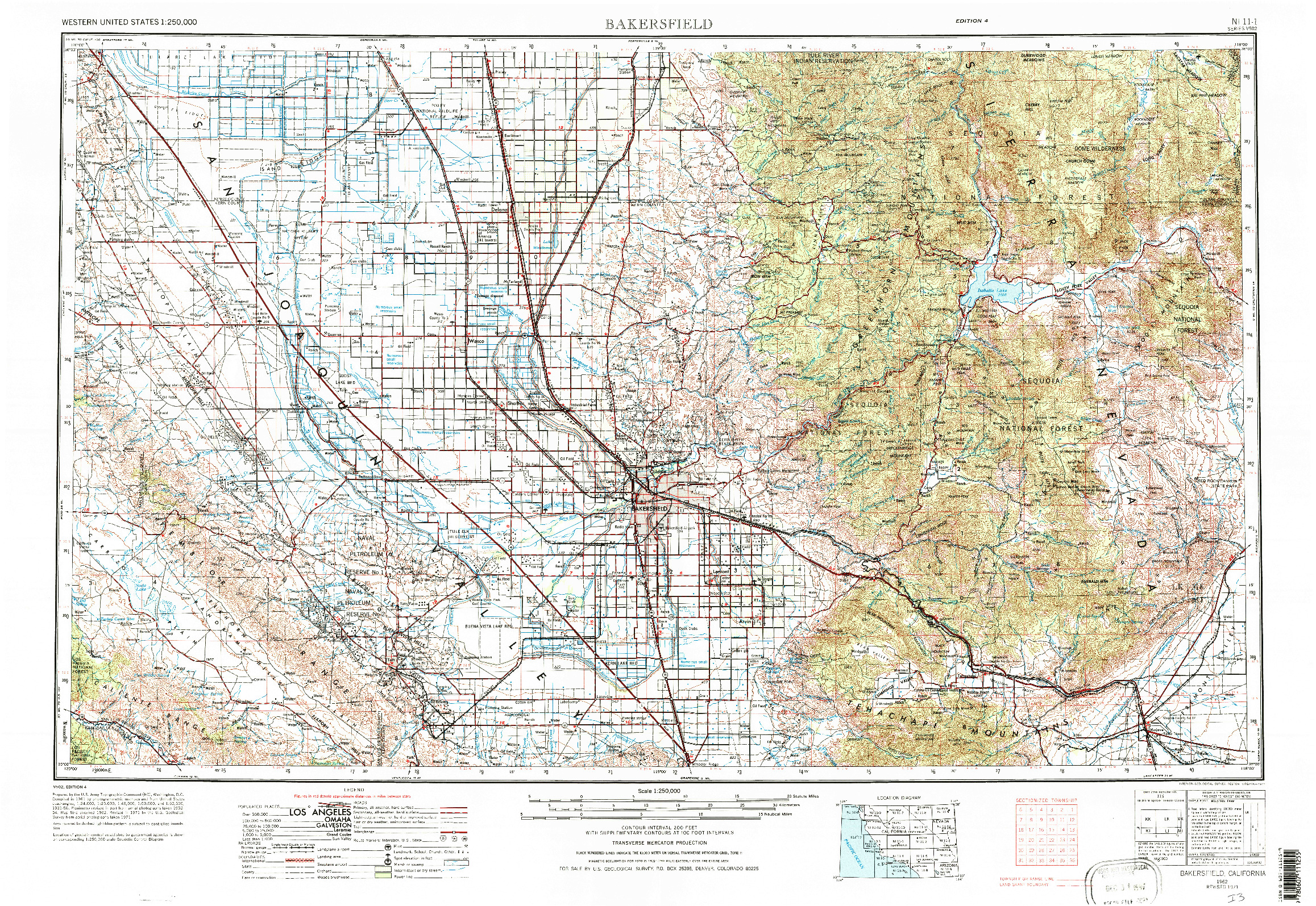 USGS 1:250000-SCALE QUADRANGLE FOR BAKERSFIELD, CA 1962