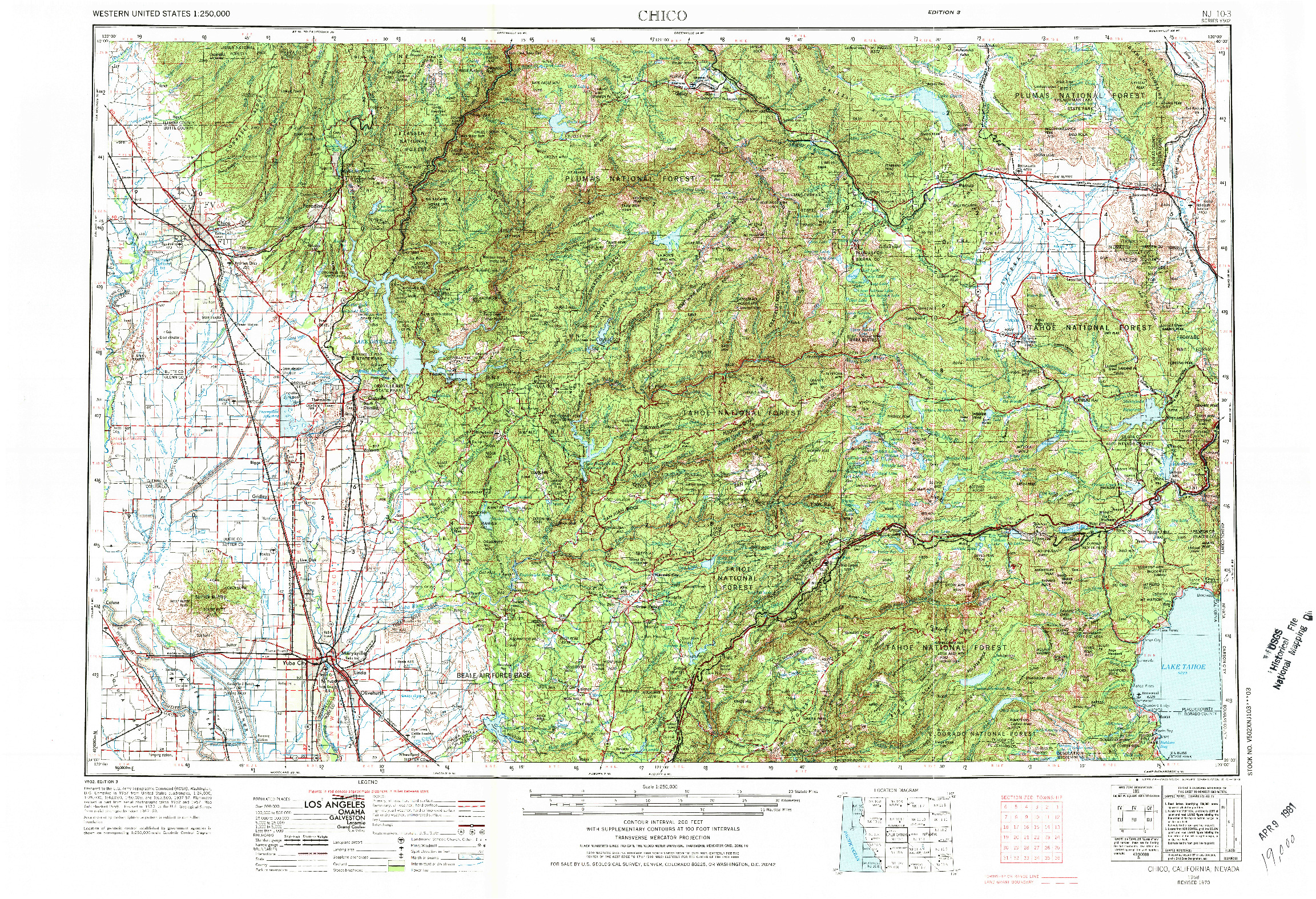 USGS 1:250000-SCALE QUADRANGLE FOR CHICO, CA 1958