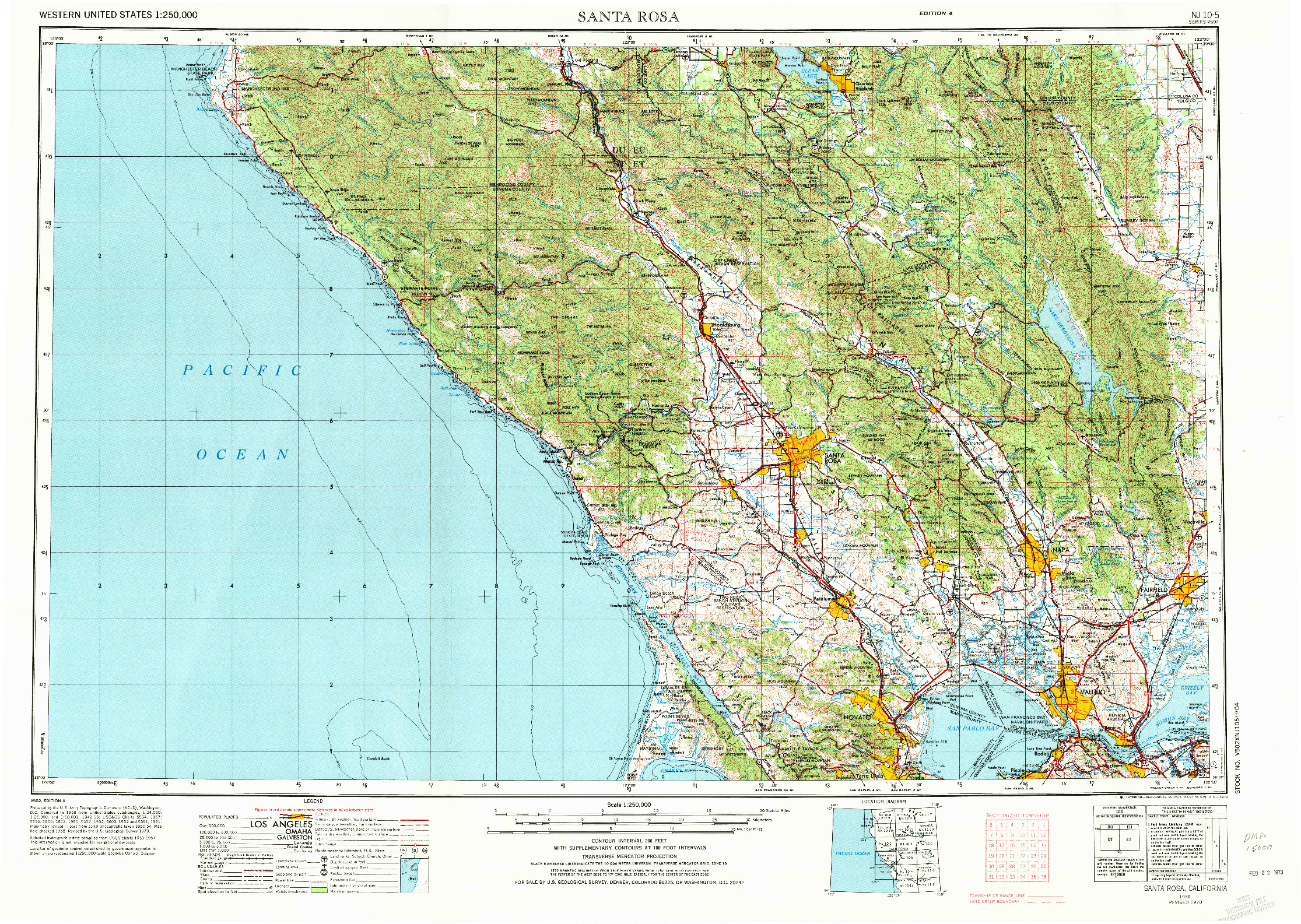 USGS 1:250000-SCALE QUADRANGLE FOR SANTA ROSA, CA 1958