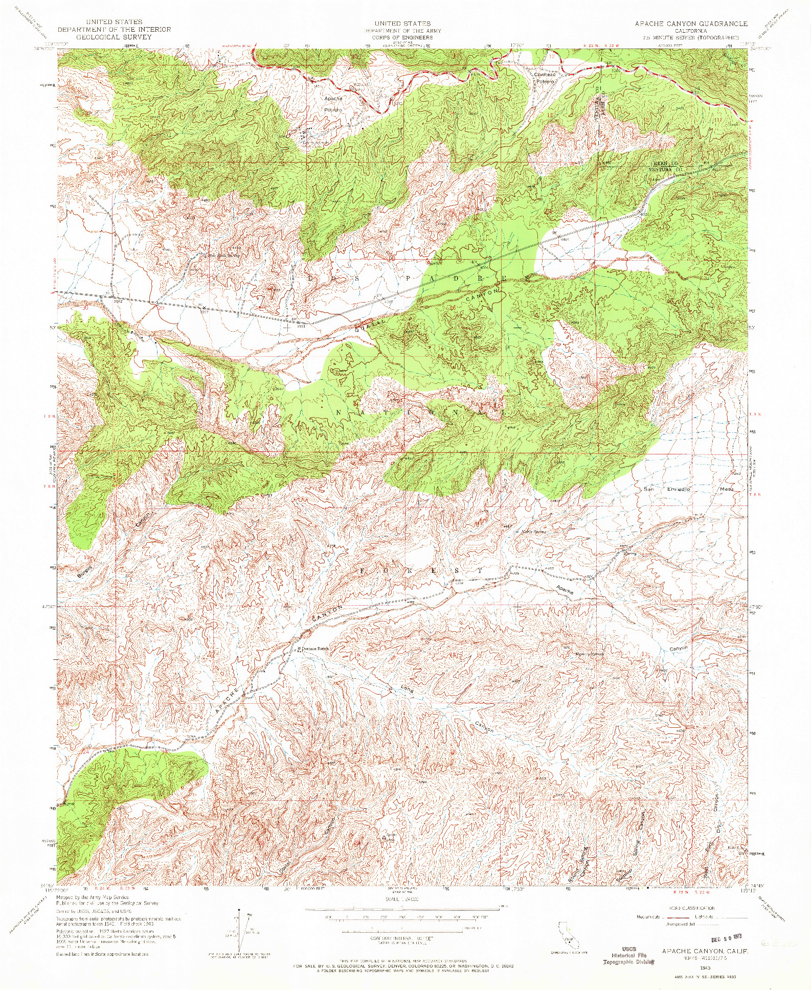 USGS 1:24000-SCALE QUADRANGLE FOR APACHE CANYON, CA 1943