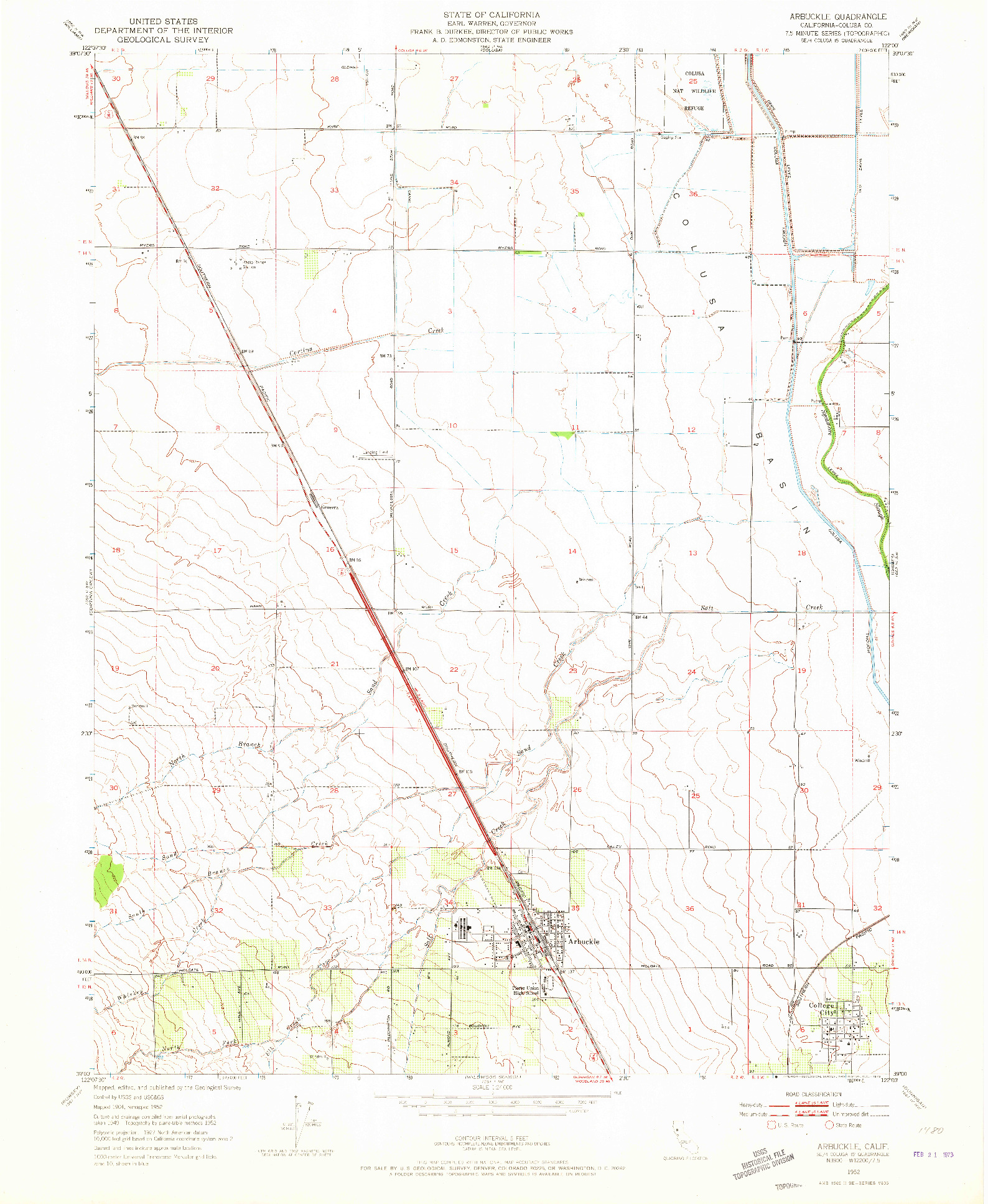 USGS 1:24000-SCALE QUADRANGLE FOR ARBUCKLE, CA 1952