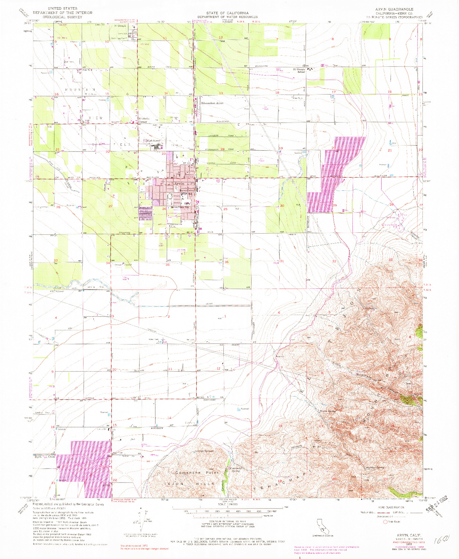 USGS 1:24000-SCALE QUADRANGLE FOR ARVIN, CA 1955