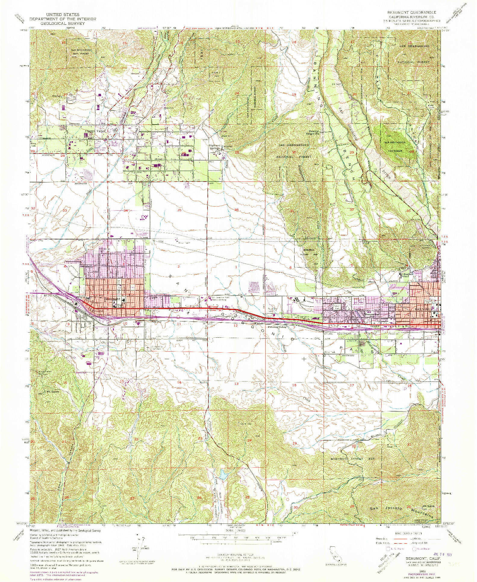 USGS 1:24000-SCALE QUADRANGLE FOR BEAUMONT, CA 1953