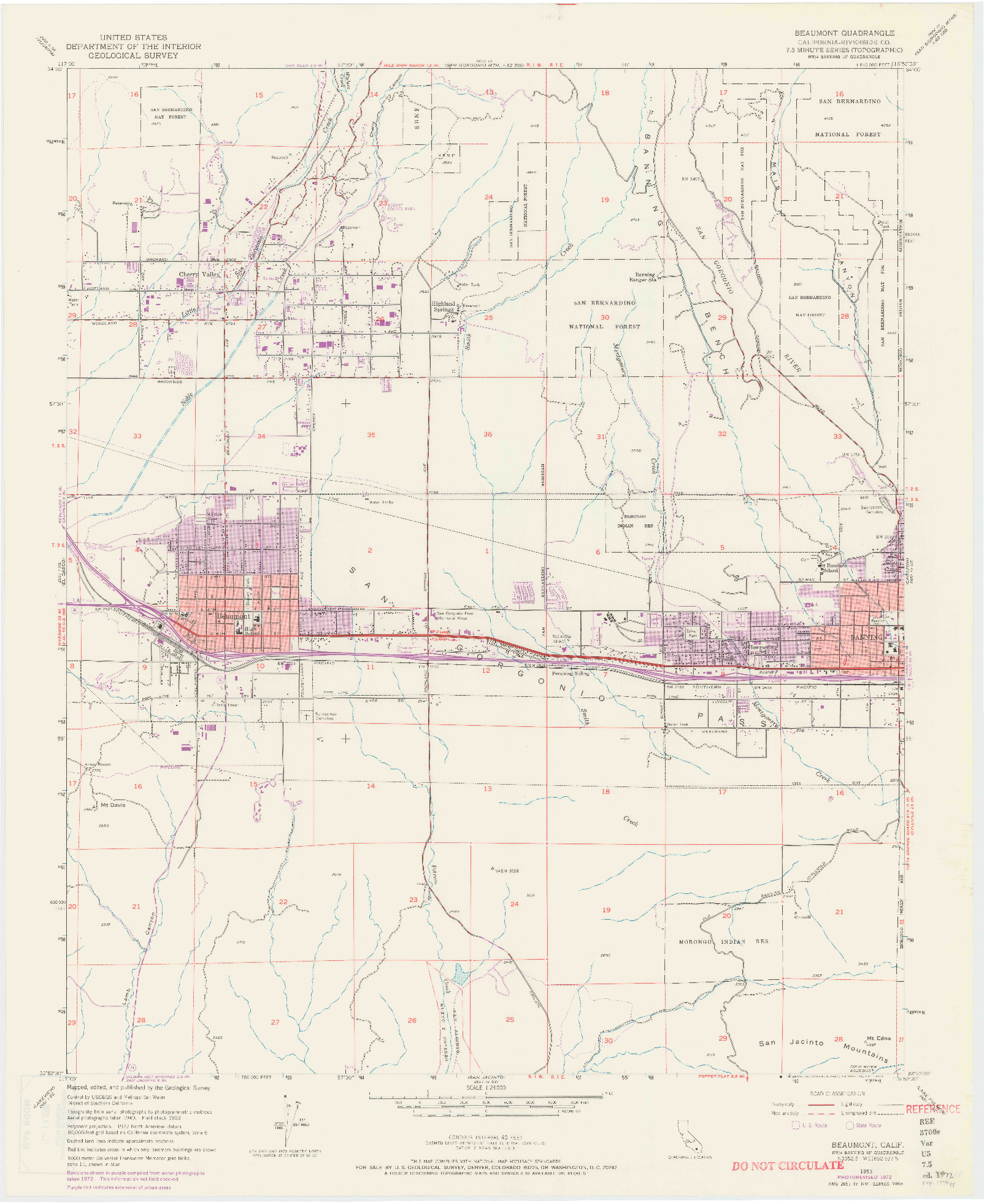 USGS 1:24000-SCALE QUADRANGLE FOR BEAUMONT, CA 1953