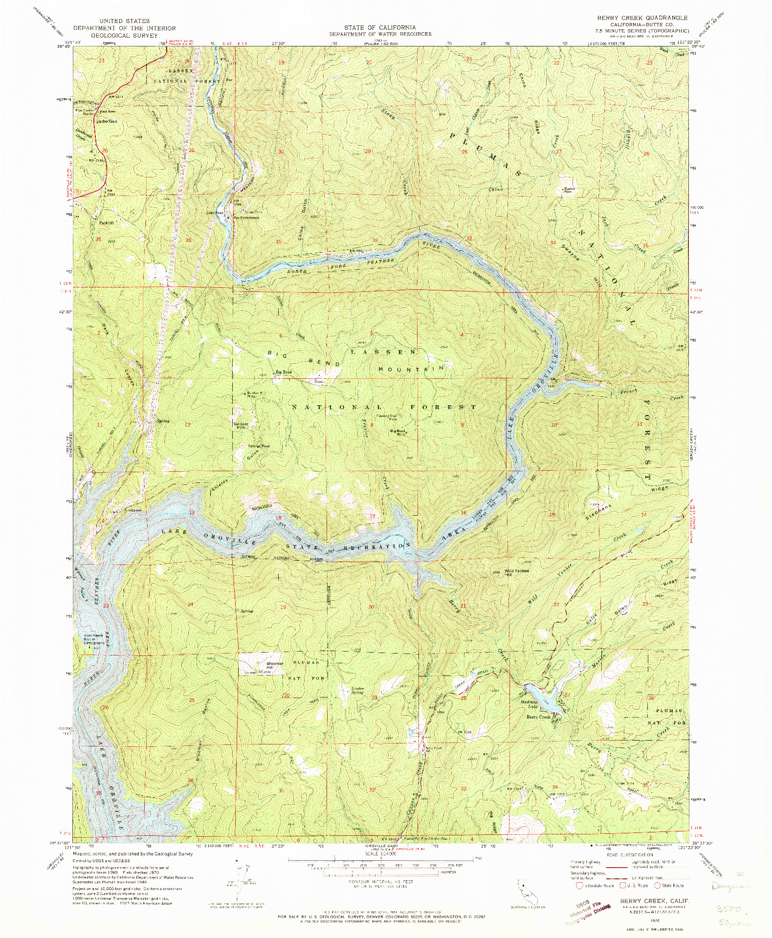 USGS 1:24000-SCALE QUADRANGLE FOR BERRY CREEK, CA 1970