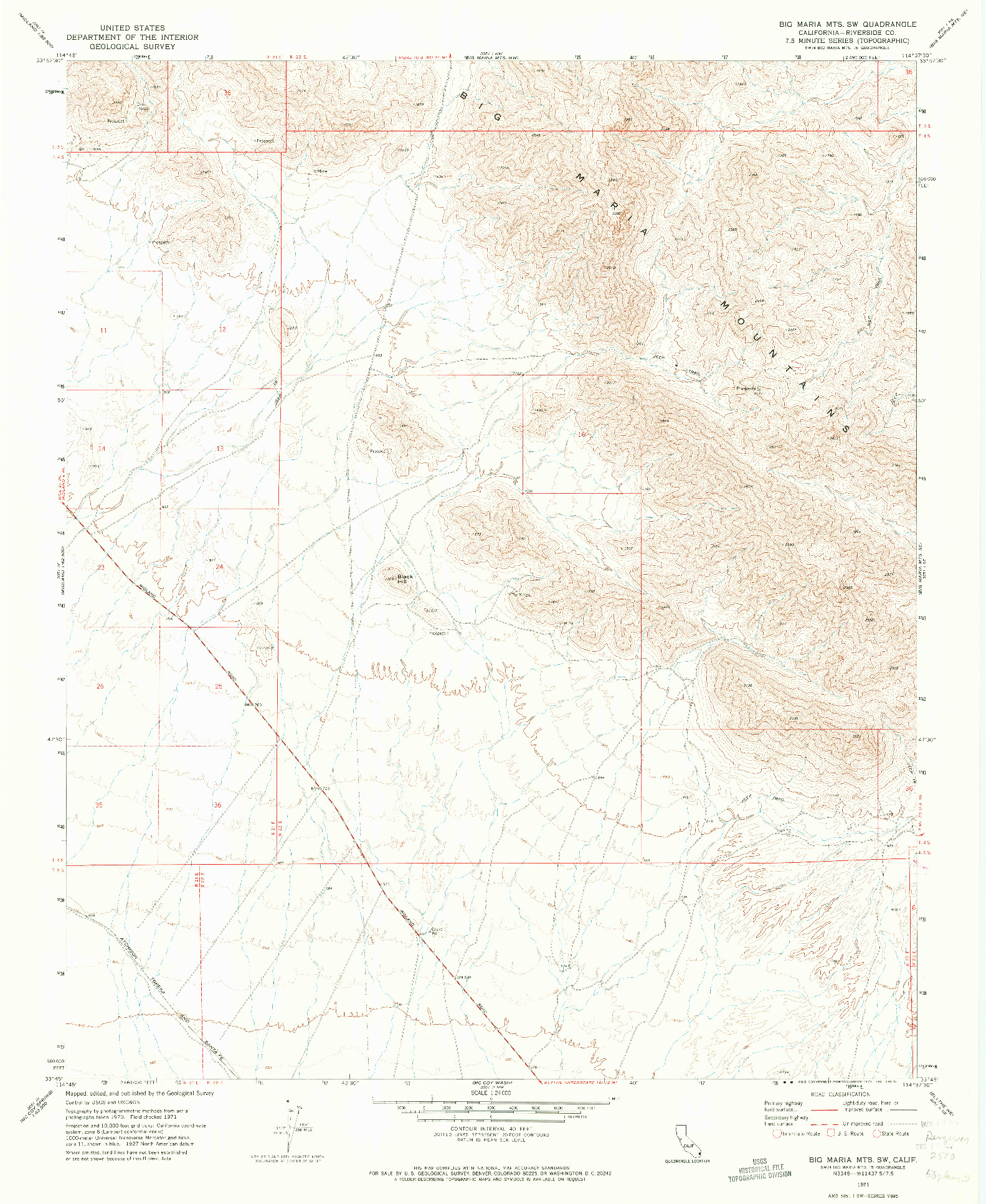 USGS 1:24000-SCALE QUADRANGLE FOR BIG MARIA MTS SW, CA 1971
