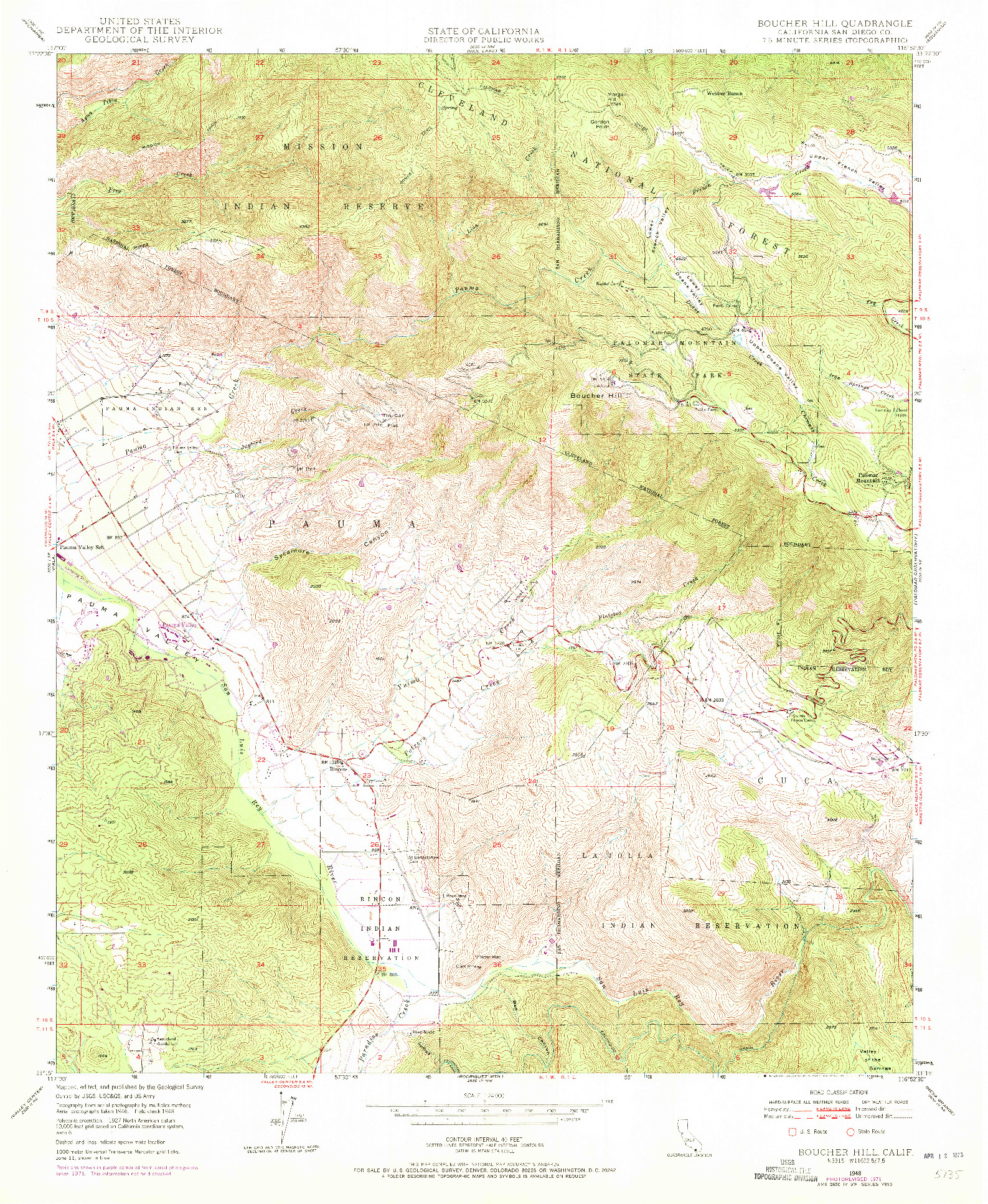 USGS 1:24000-SCALE QUADRANGLE FOR BOUCHER HILL, CA 1948