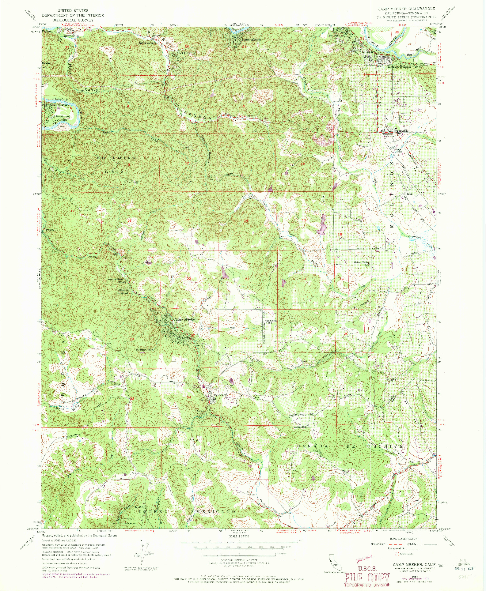 USGS 1:24000-SCALE QUADRANGLE FOR CAMP MEEKER, CA 1954