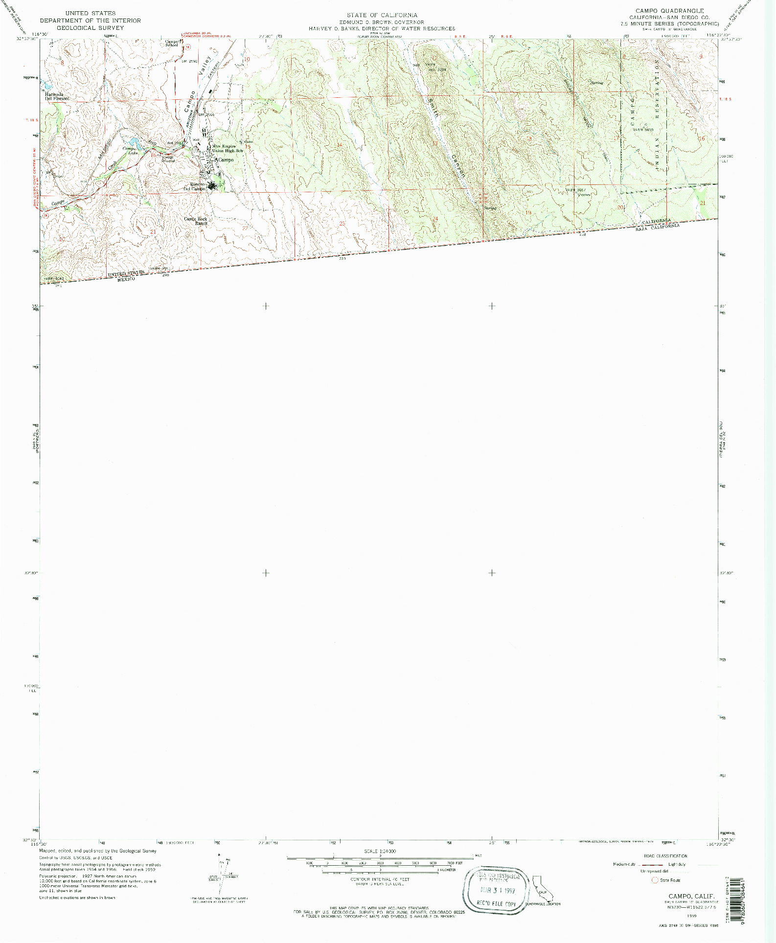 USGS 1:24000-SCALE QUADRANGLE FOR CAMPO, CA 1959