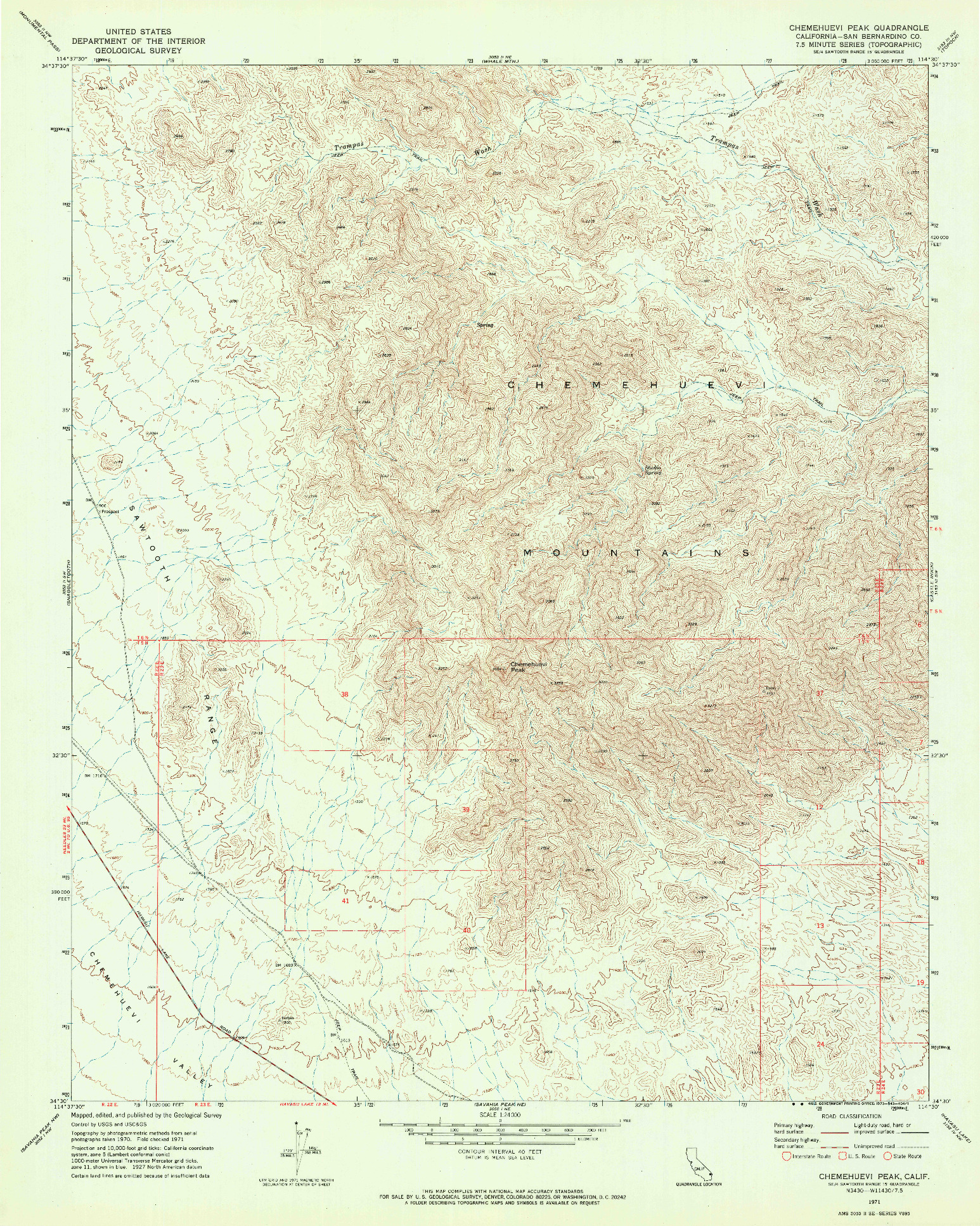 USGS 1:24000-SCALE QUADRANGLE FOR CHEMEHUEVI PEAK, CA 1971