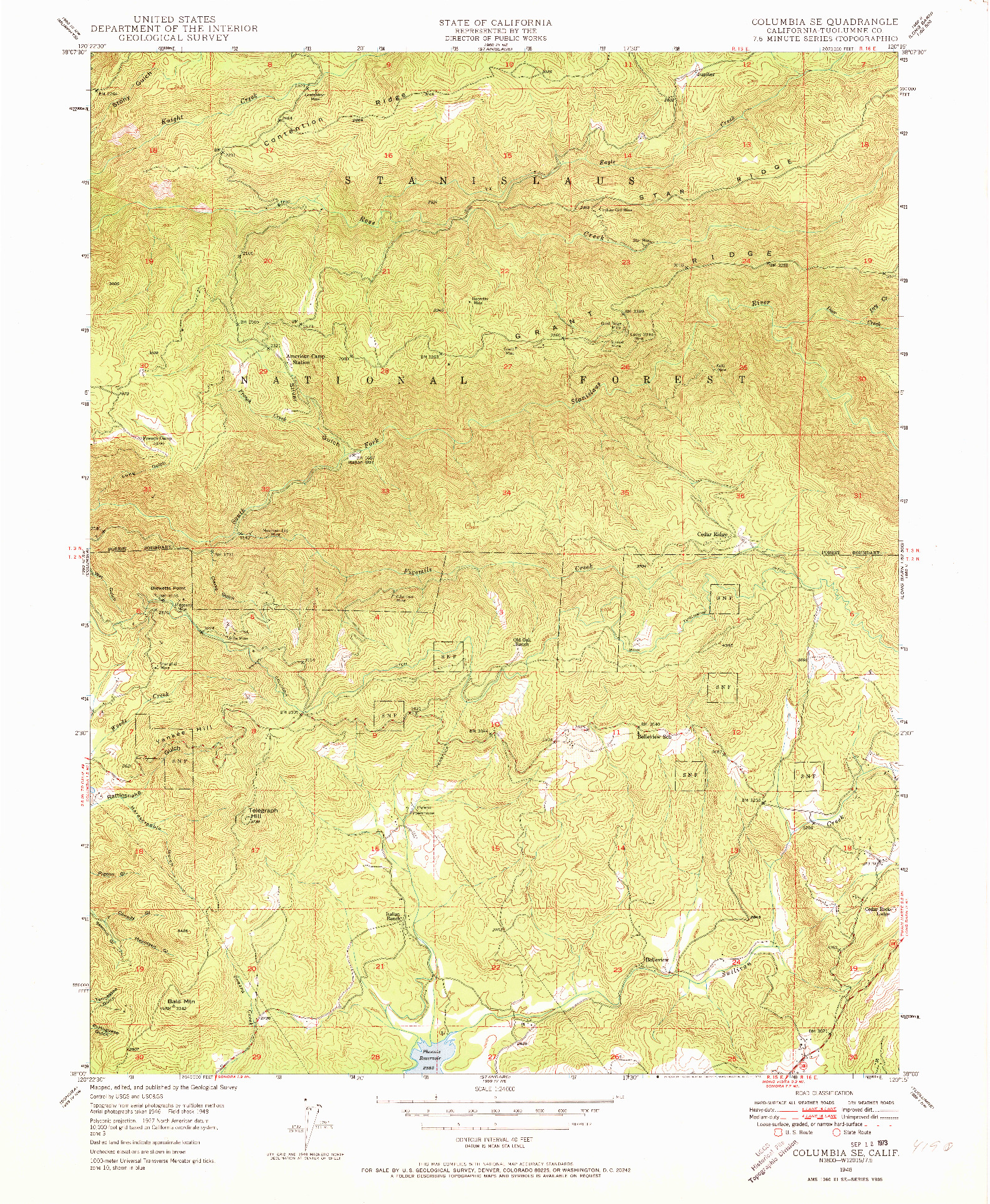 USGS 1:24000-SCALE QUADRANGLE FOR COLUMBIA SE, CA 1948