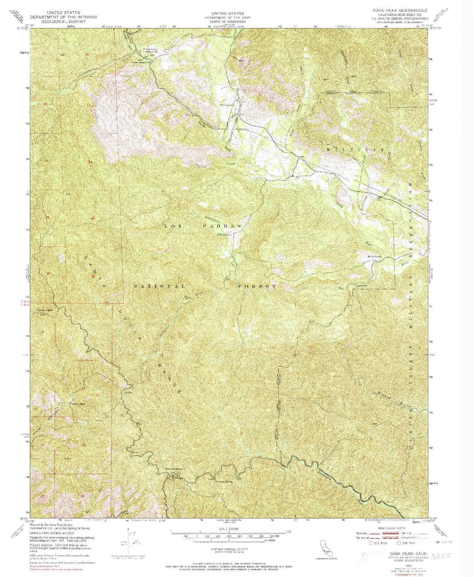 USGS 1:24000-SCALE QUADRANGLE FOR CONE PEAK, CA 1949