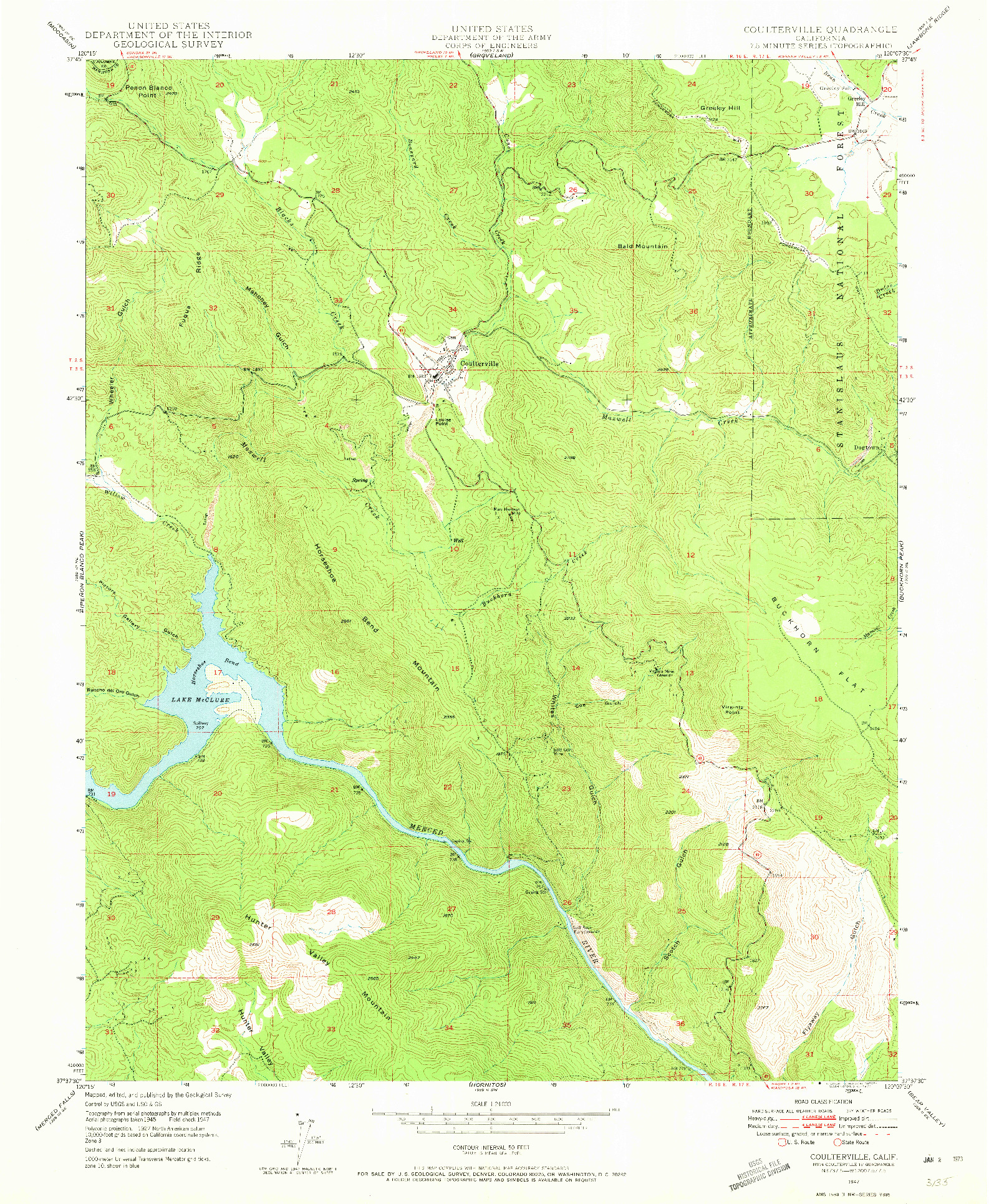 USGS 1:24000-SCALE QUADRANGLE FOR COULTERVILLE, CA 1947